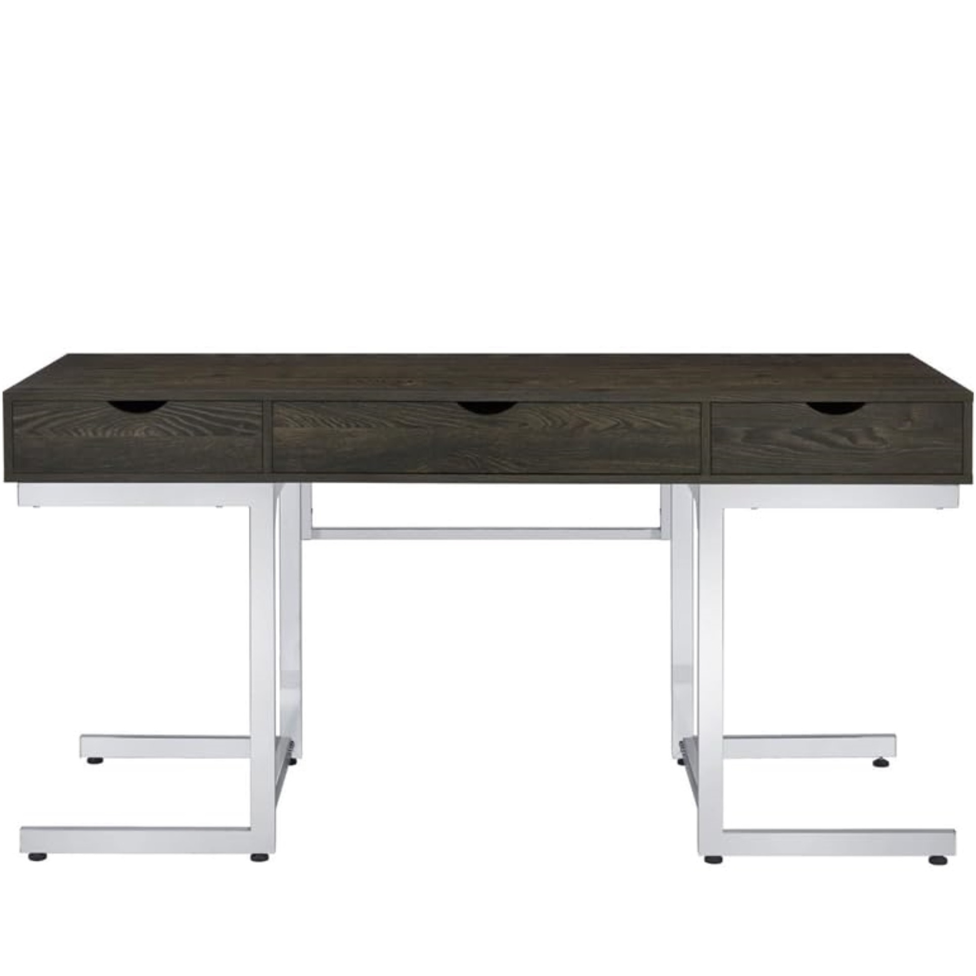 Noorvik 3-Drawer Writing Desk Dark Oak And Chrome