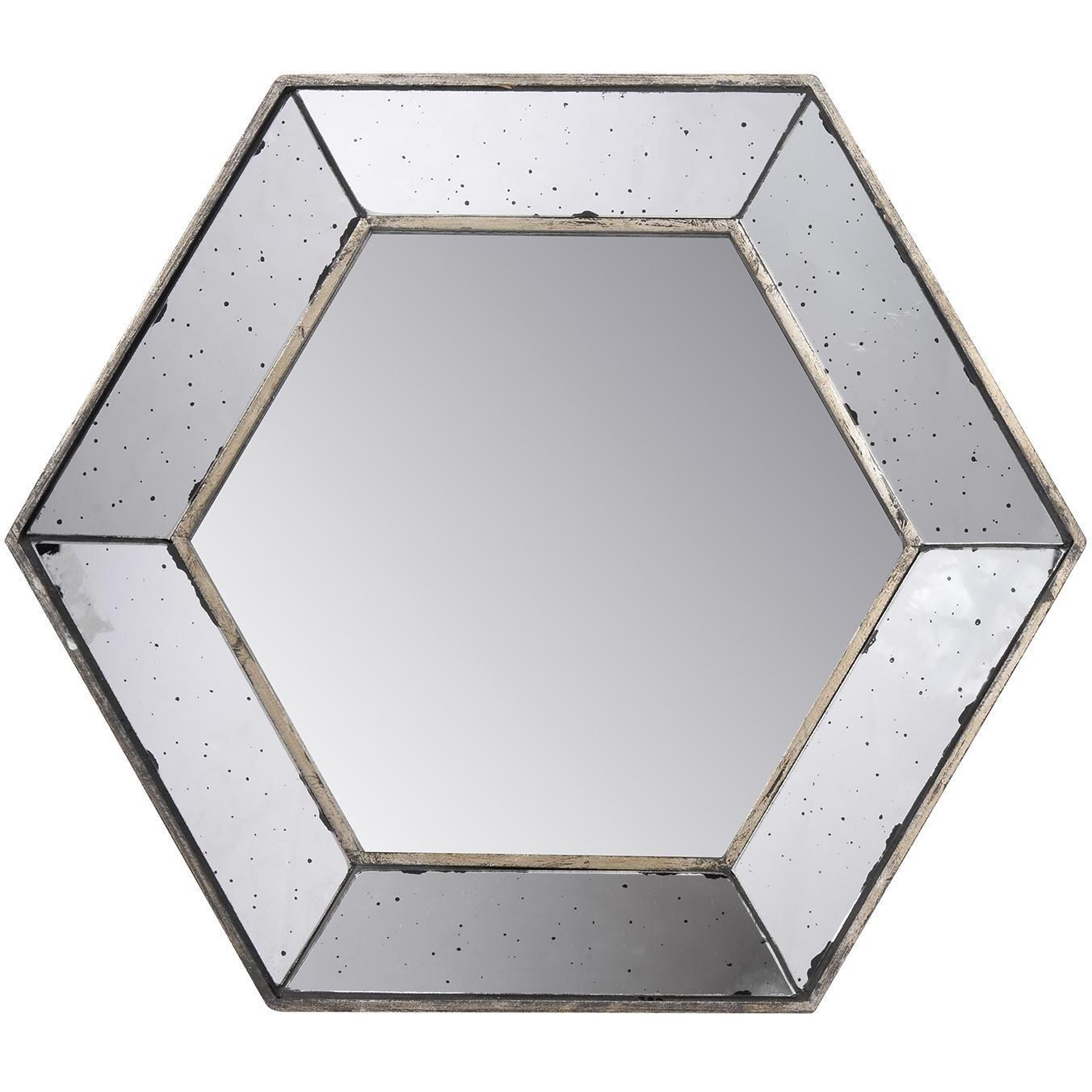 18"" Hexagon Wall Mounted Vintage Style Glass Frame Accent Mirror
