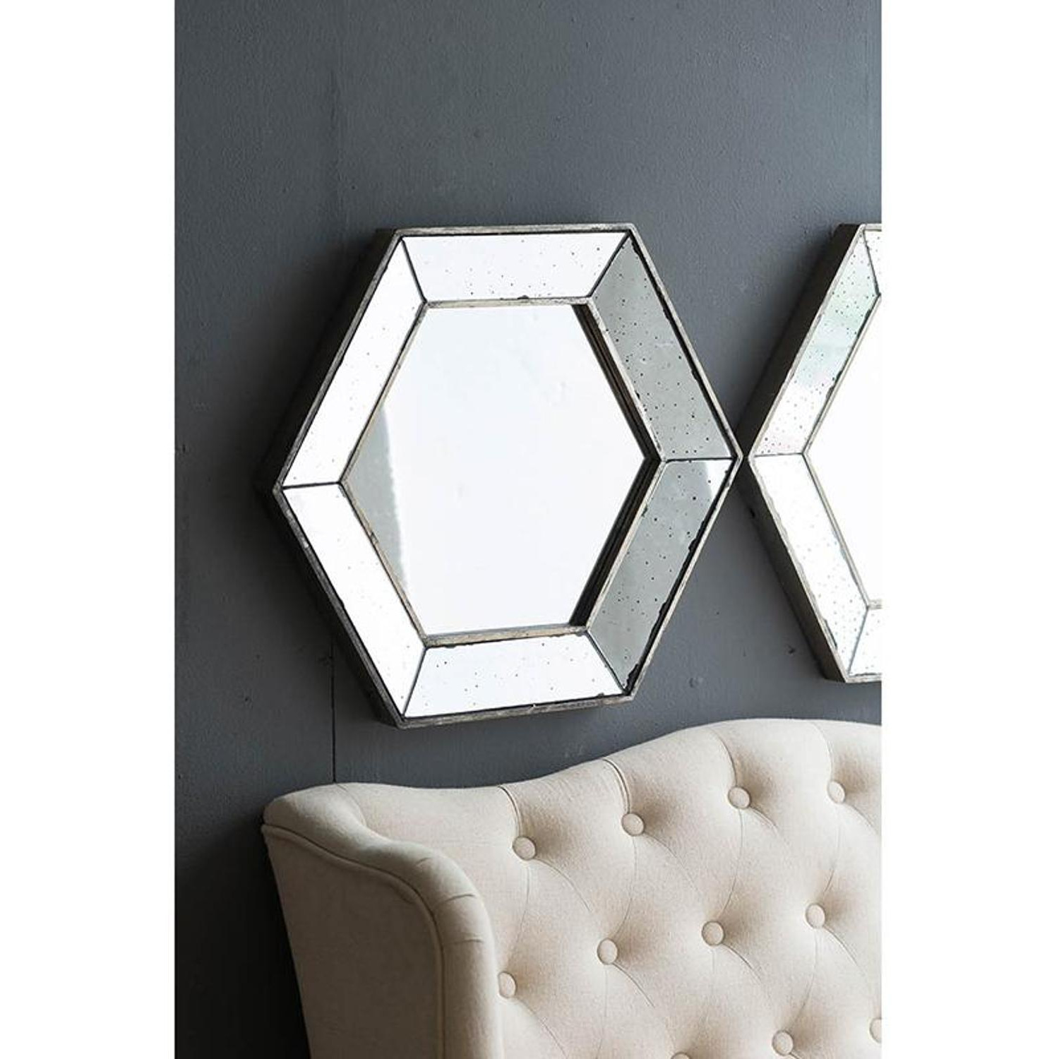 18"" Hexagon Wall Mounted Vintage Style Glass Frame Accent Mirror