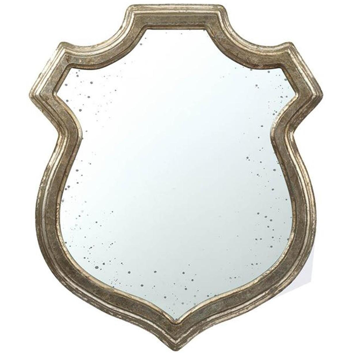 24"" Distressed Metallic Crest Shape Wall Mounted Accent Mirror Framed