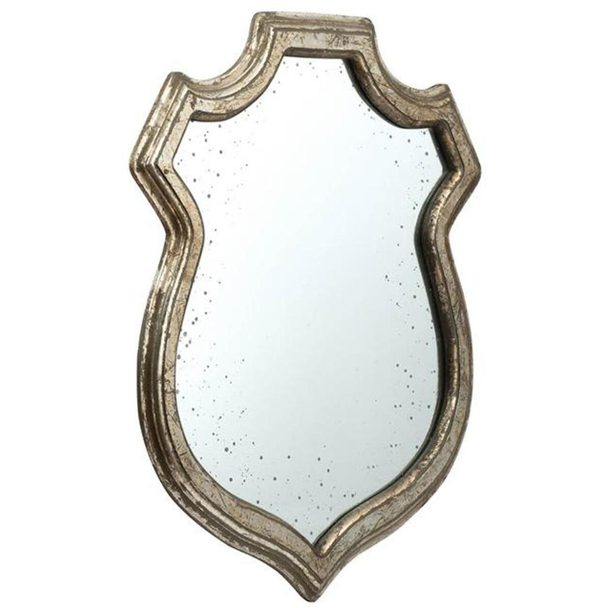 24"" Distressed Metallic Crest Shape Wall Mounted Accent Mirror Framed
