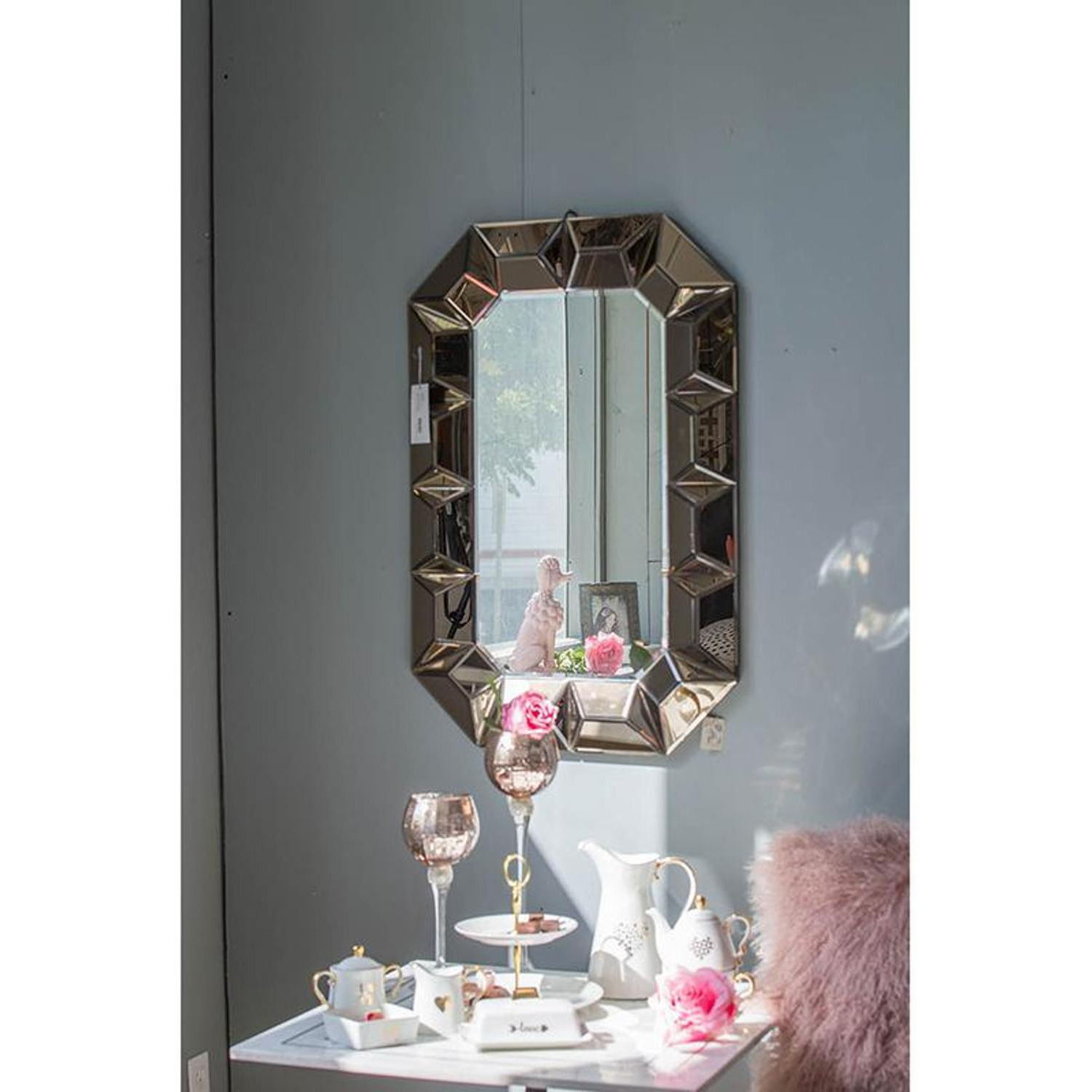 24"" Rose Gold Geometric Frame Wall Mounted Accent Mirror Framed