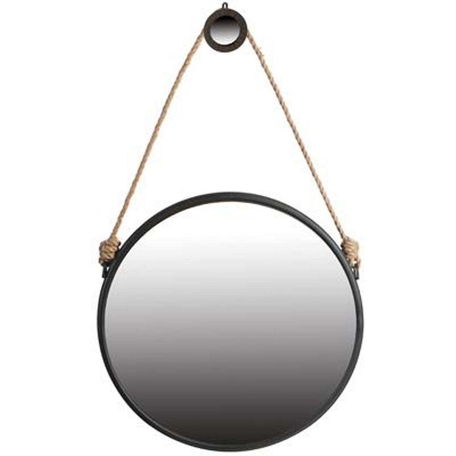 30"" Black Fame Round Wall Hanging Accent Mirror With Rope