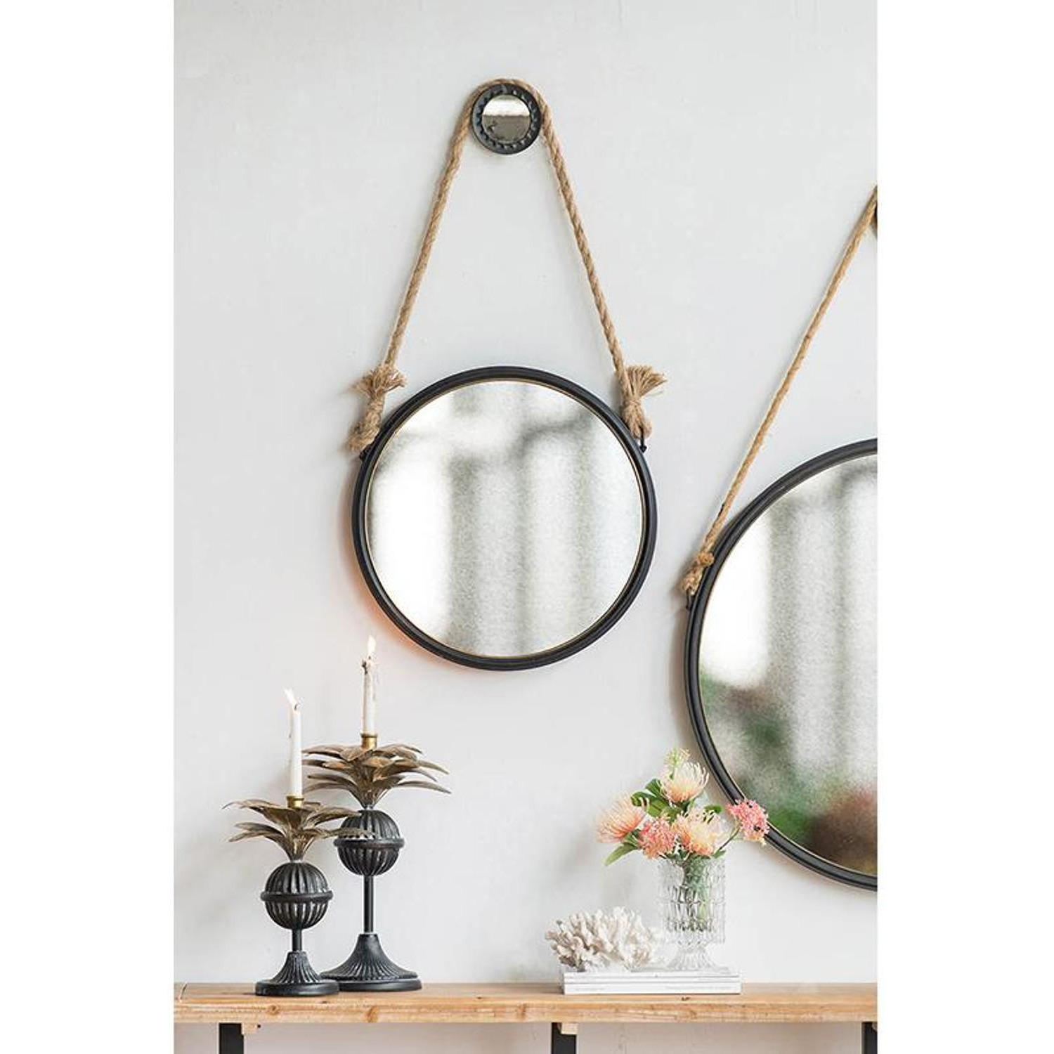 20"" Dark Gray Round Wall Mounted Accent Mirror