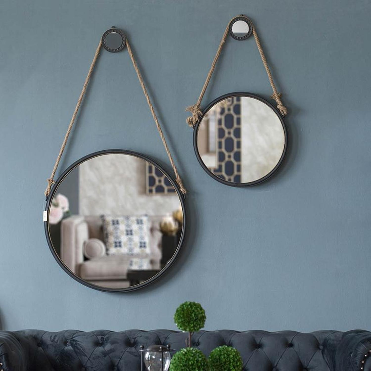 20"" Dark Gray Round Wall Mounted Accent Mirror