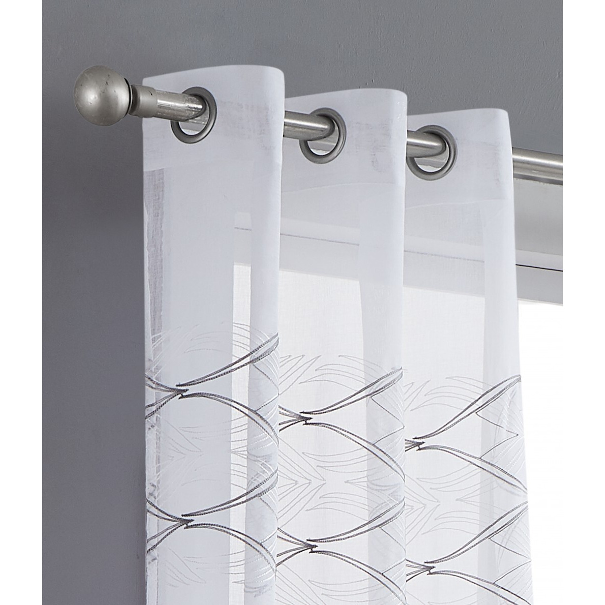 Set Of Two 96""  White Wave Embroidered Window Panels