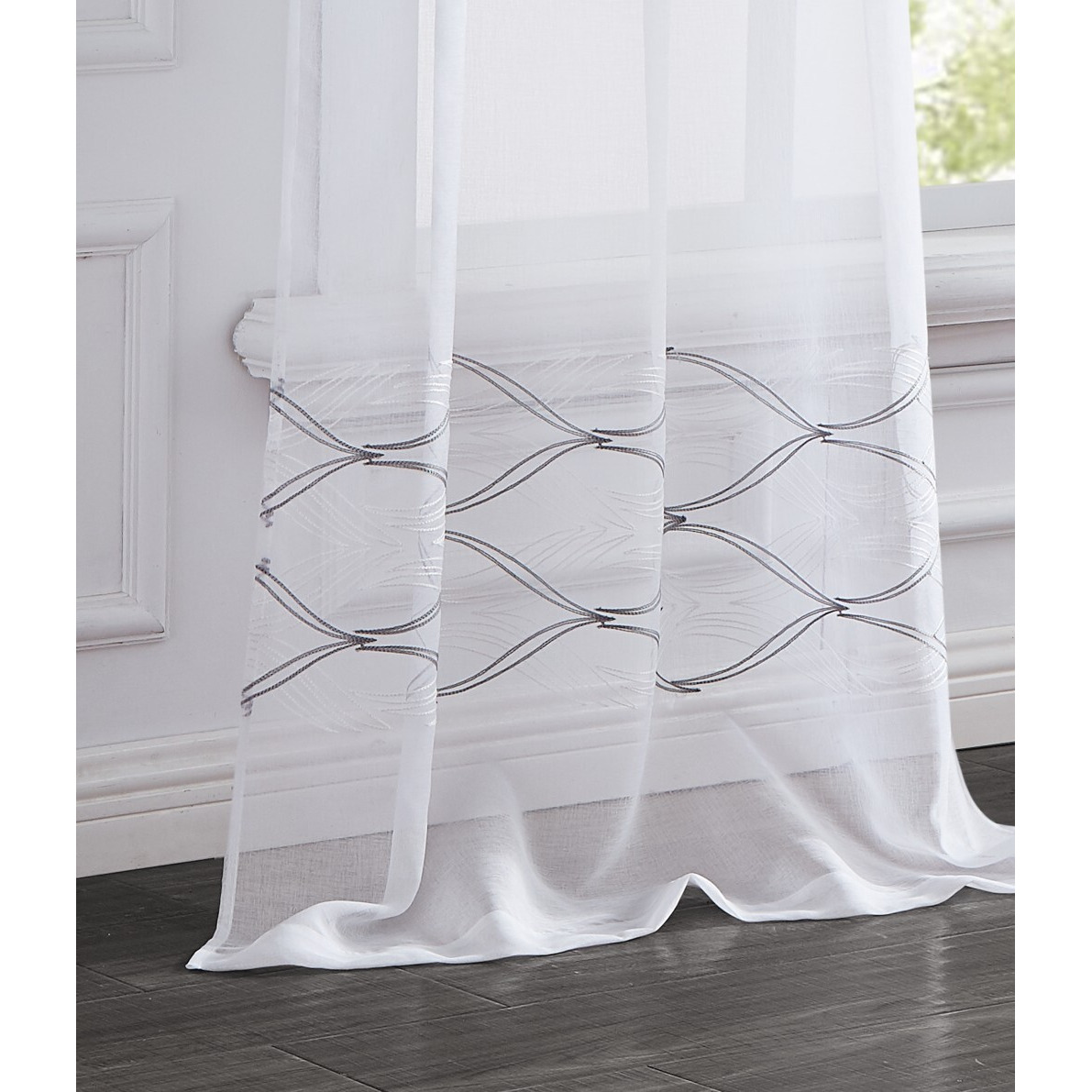 Set Of Two 96""  White Wave Embroidered Window Panels