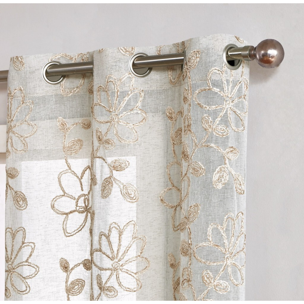 Set Of Two 84""  Tan Floral Embroidered Window Panels