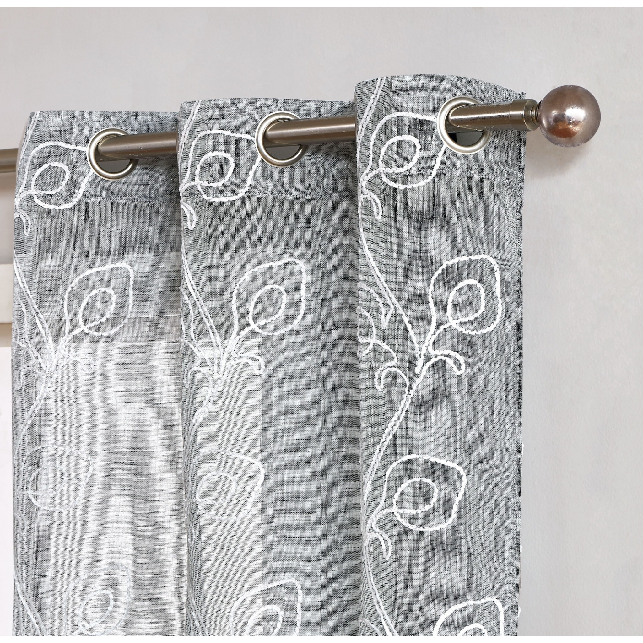 Set Of Two 84""  Silver Boho Embroidered Window Panels