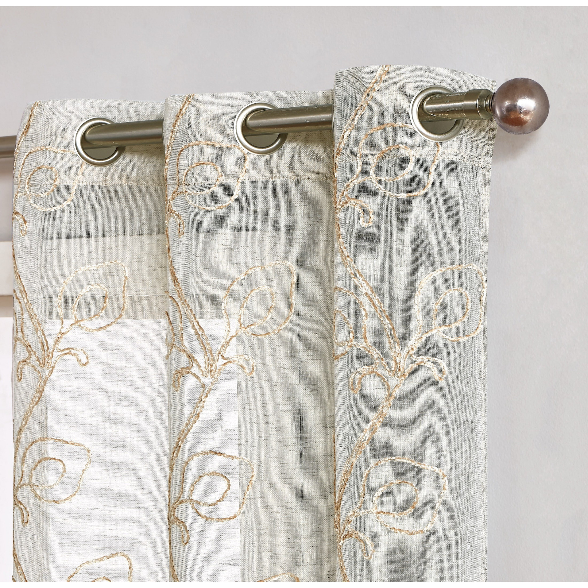 Set Of Two 84""  Beige Boho Embroidered Window Panels
