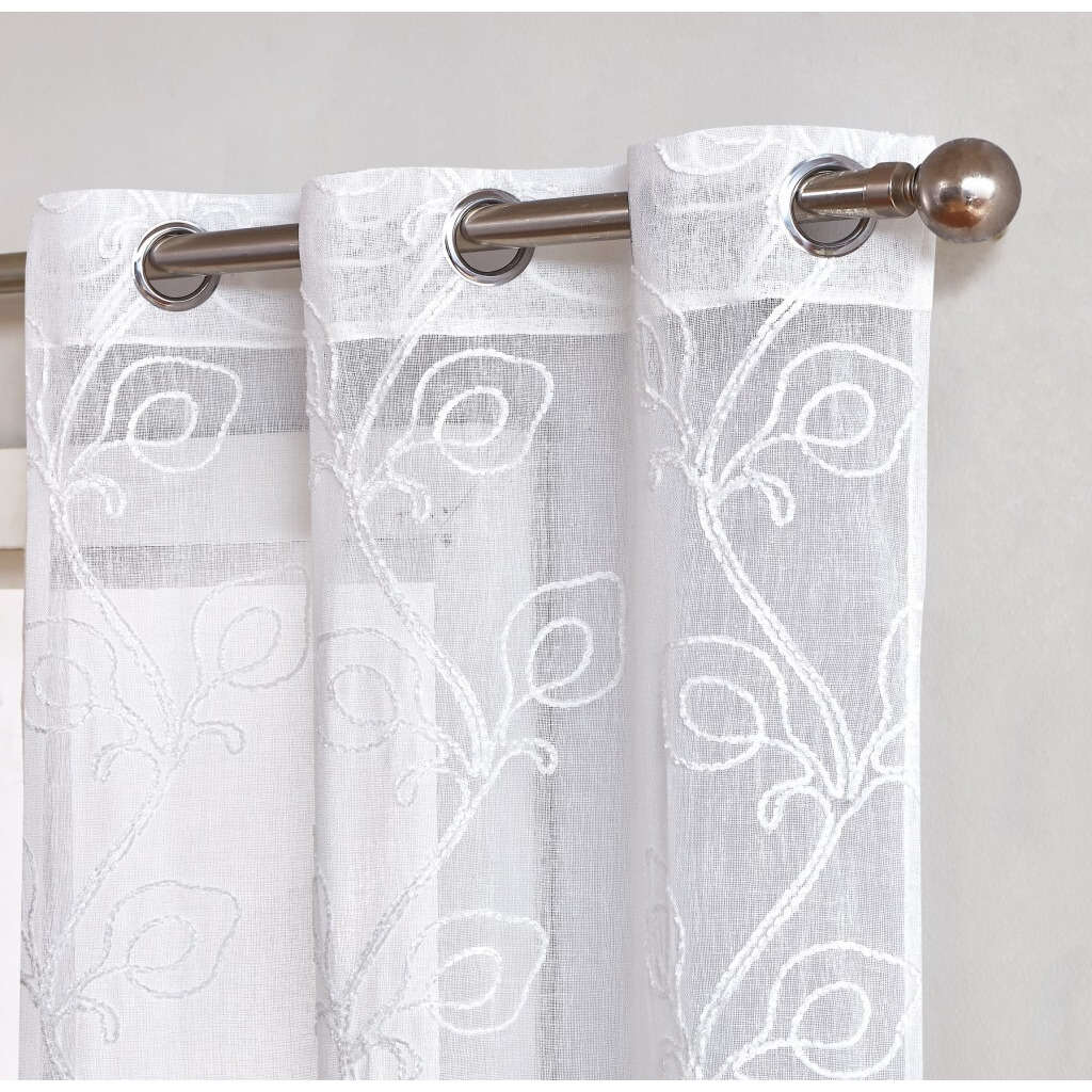 Set Of Two 96""  White Boho Embroidered Window Panels