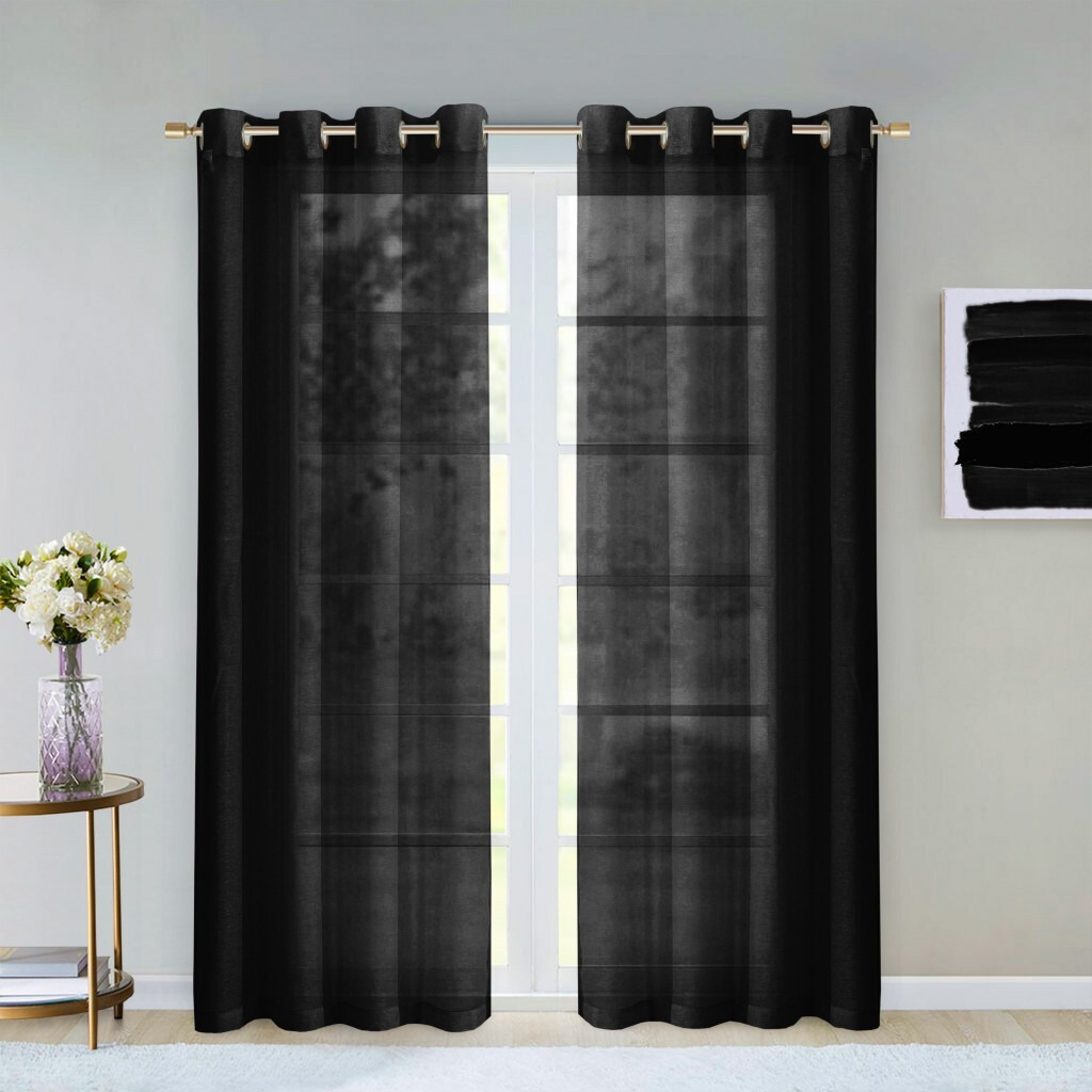 Set Of Two 84""  Black Solid Modern Window Panels