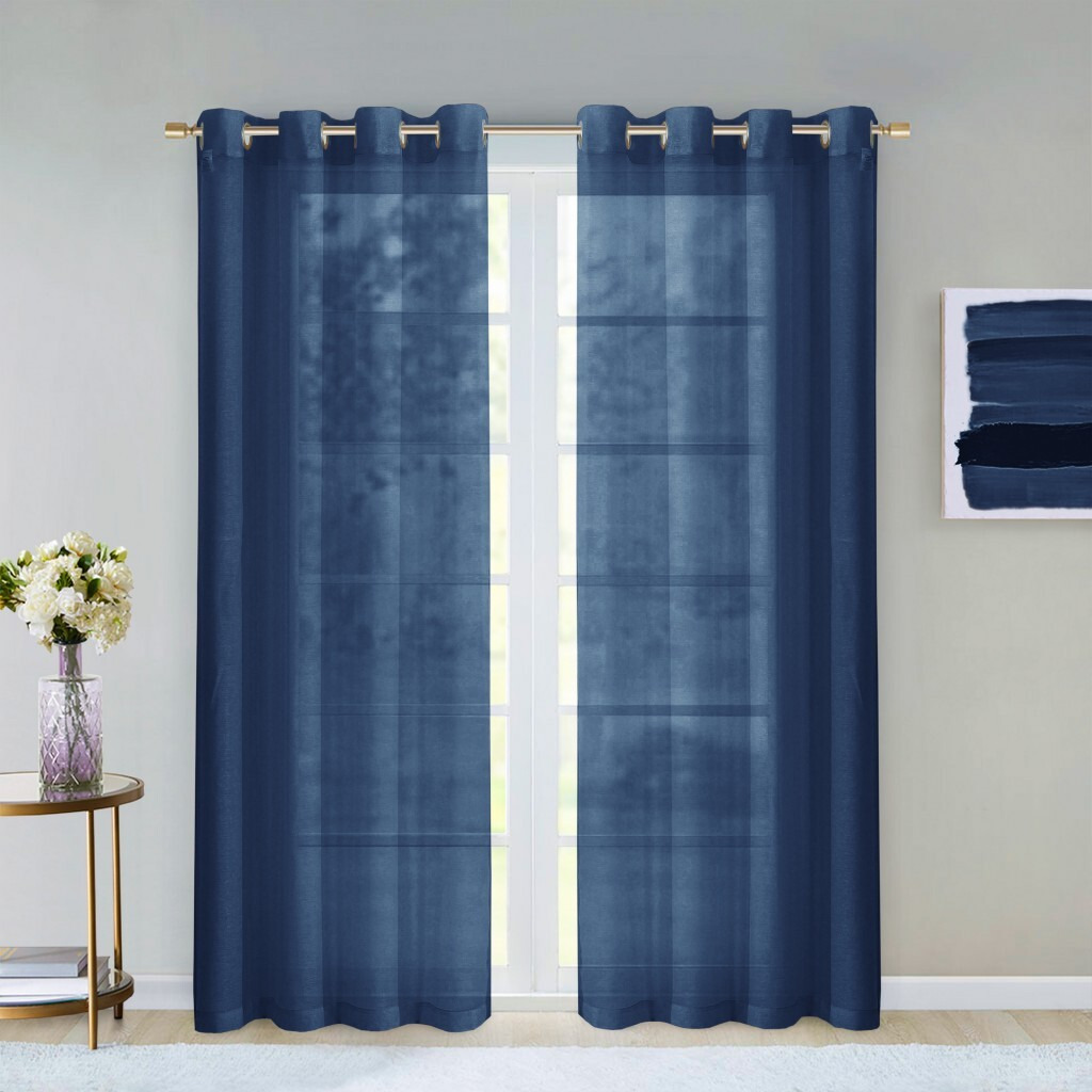 Set Of Two 84""  Blue Solid Modern Window Panels