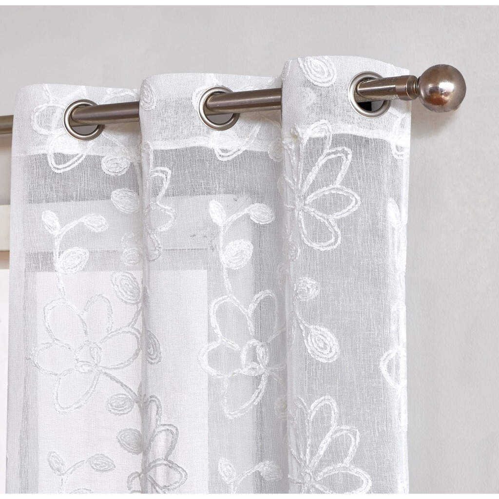 Set Of Two 84""  White Floral Embroidered Window Panels