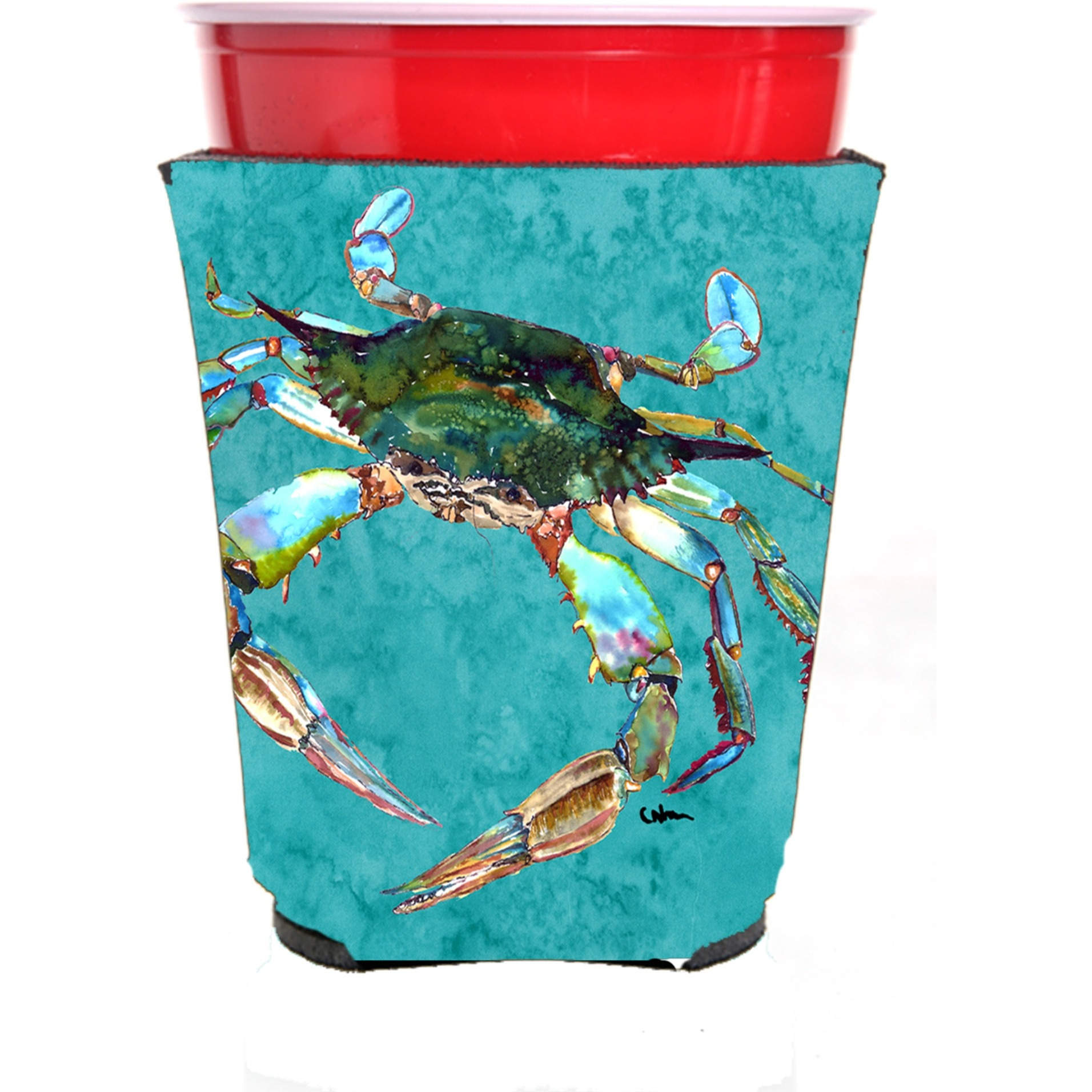 Crab On Teal Red Solo Cup Beverage Insulator Hugger