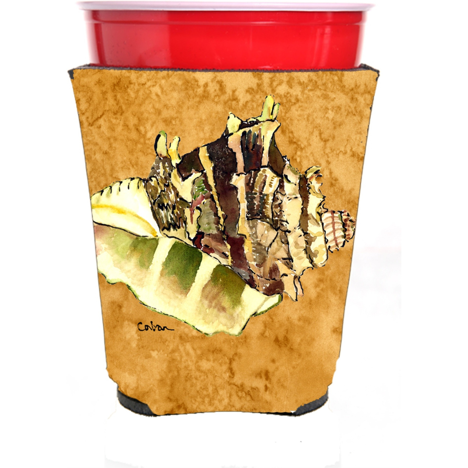 Shells On Gold Red Solo Cup Beverage Insulator Hugger