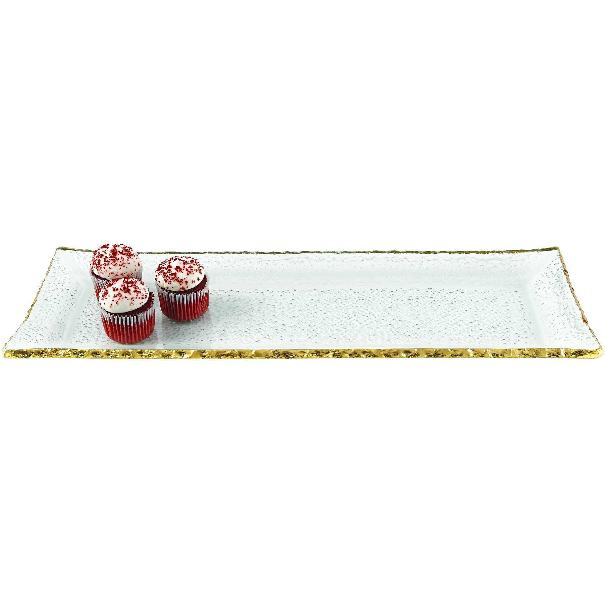 18 Mouth Blown Rectangular Edge Gold Leaf Serving Platter Or Tray