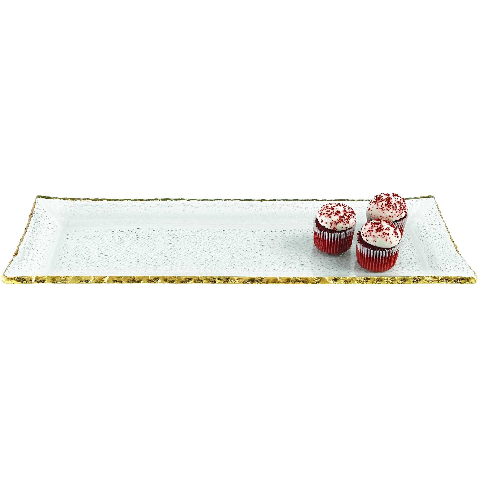18 Mouth Blown Rectangular Edge Gold Leaf Serving Platter Or Tray