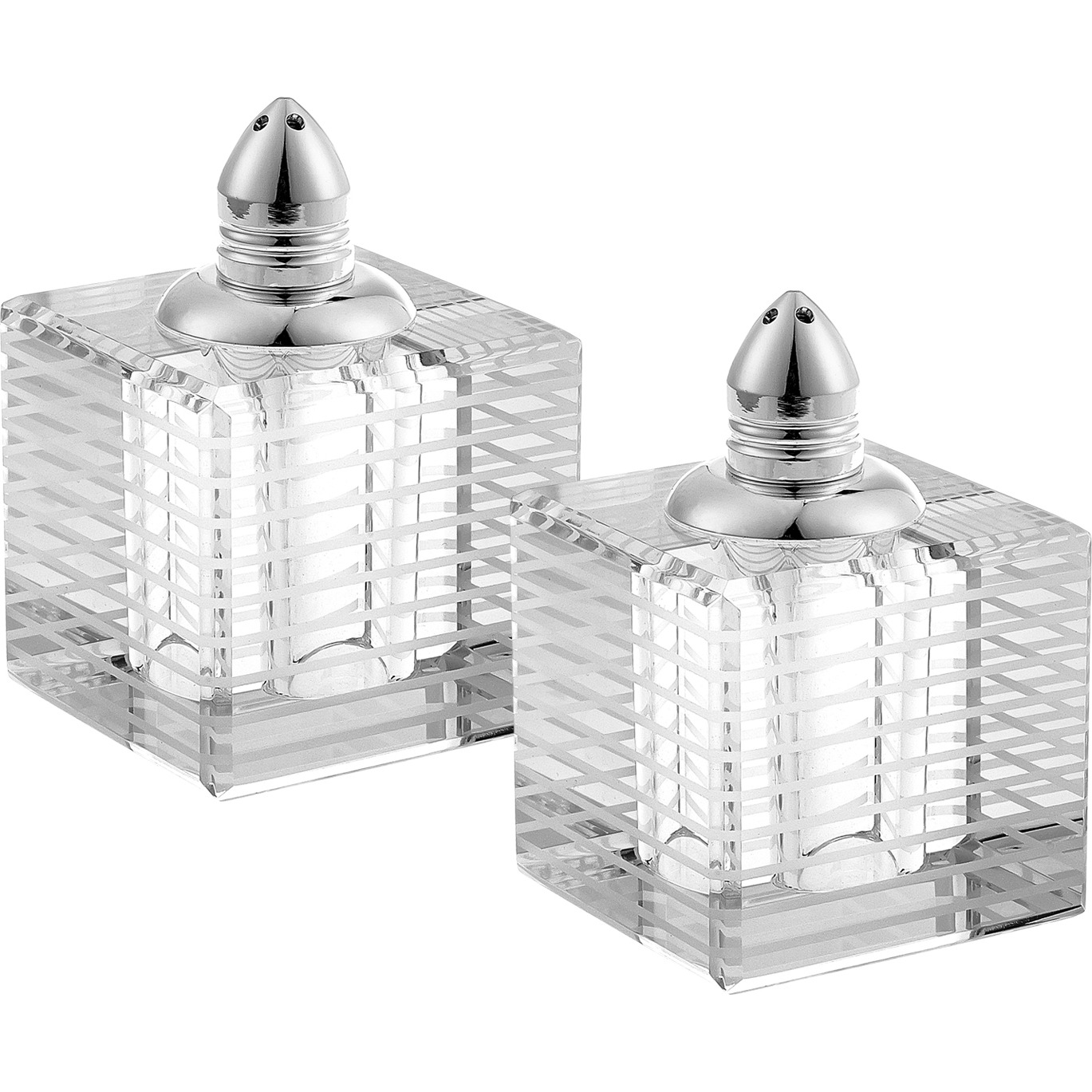 Hand Made Crystal Silver Pair Of Salt And Pepper Shakers