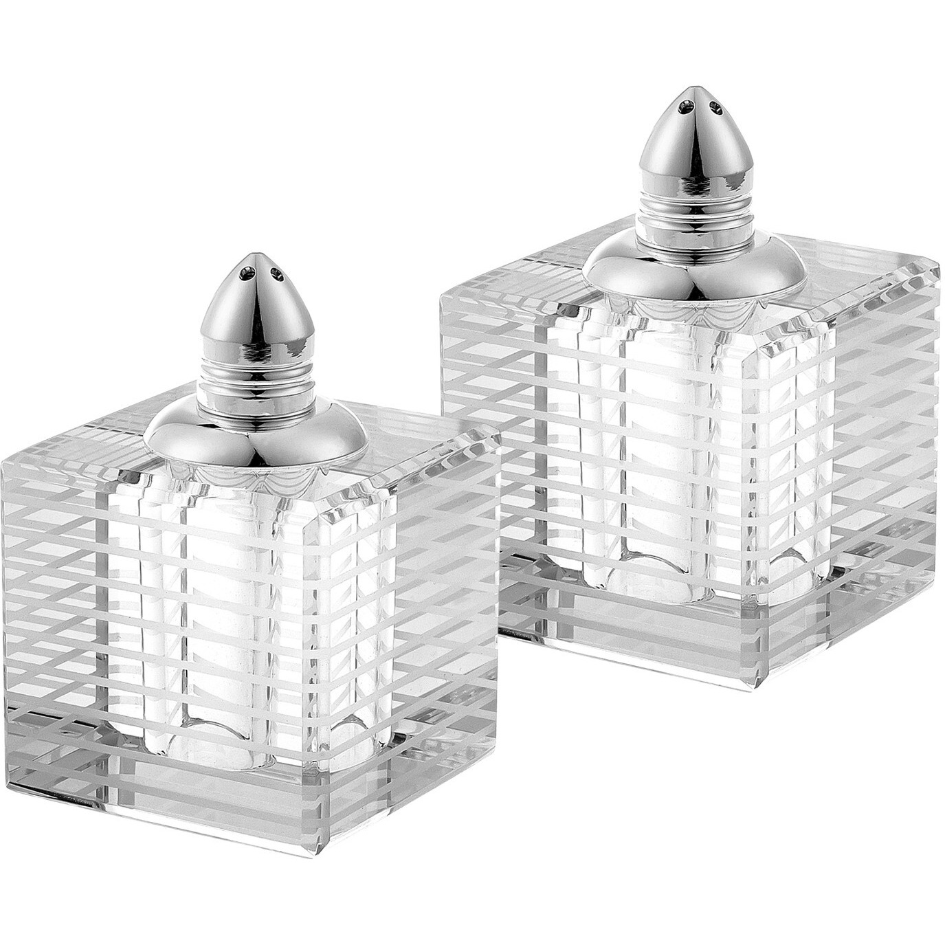 Hand Made Crystal Silver Pair Of Salt And Pepper Shakers