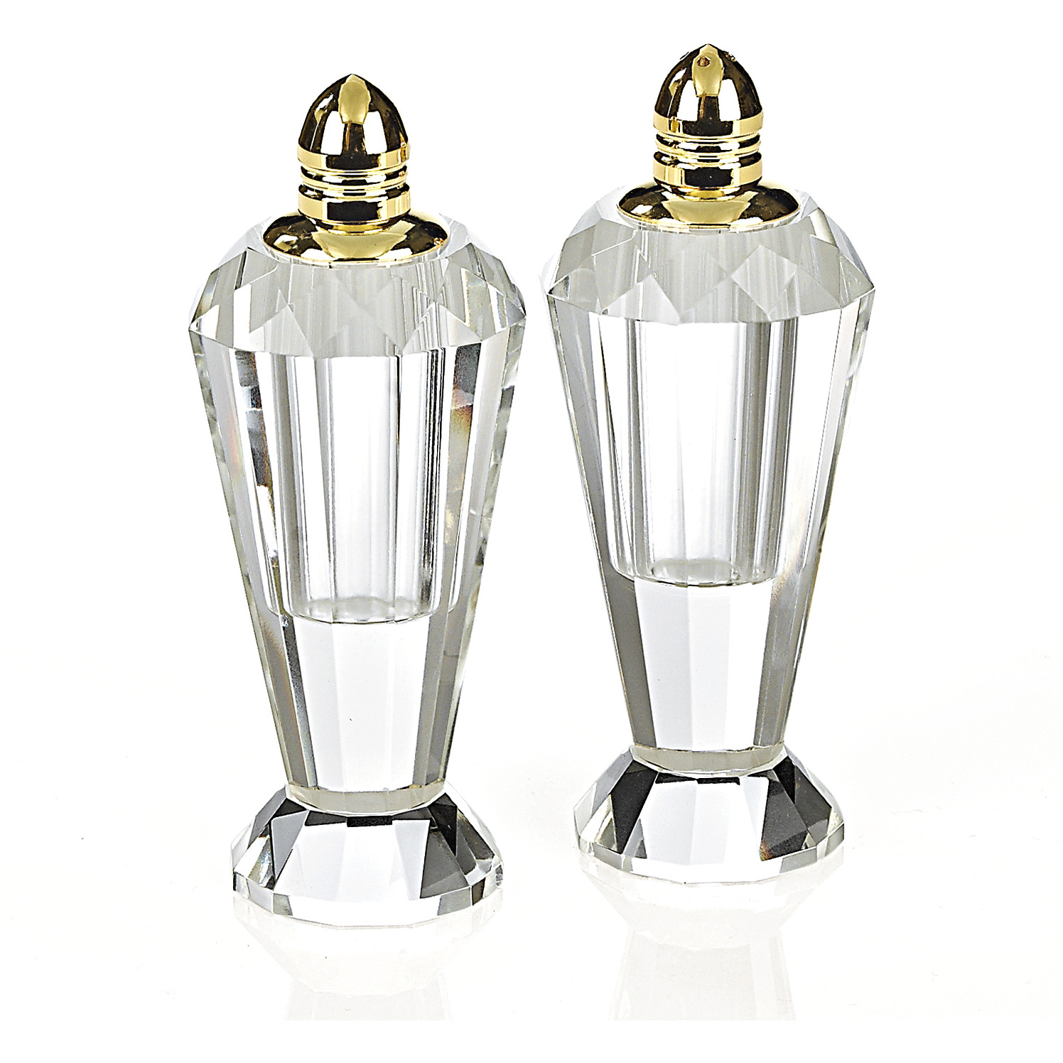 Handcrafted Optical Crystal And Gold Pair Of Salt And Pepper Shakers