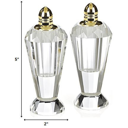 Handcrafted Optical Crystal And Gold Pair Of Salt And Pepper Shakers
