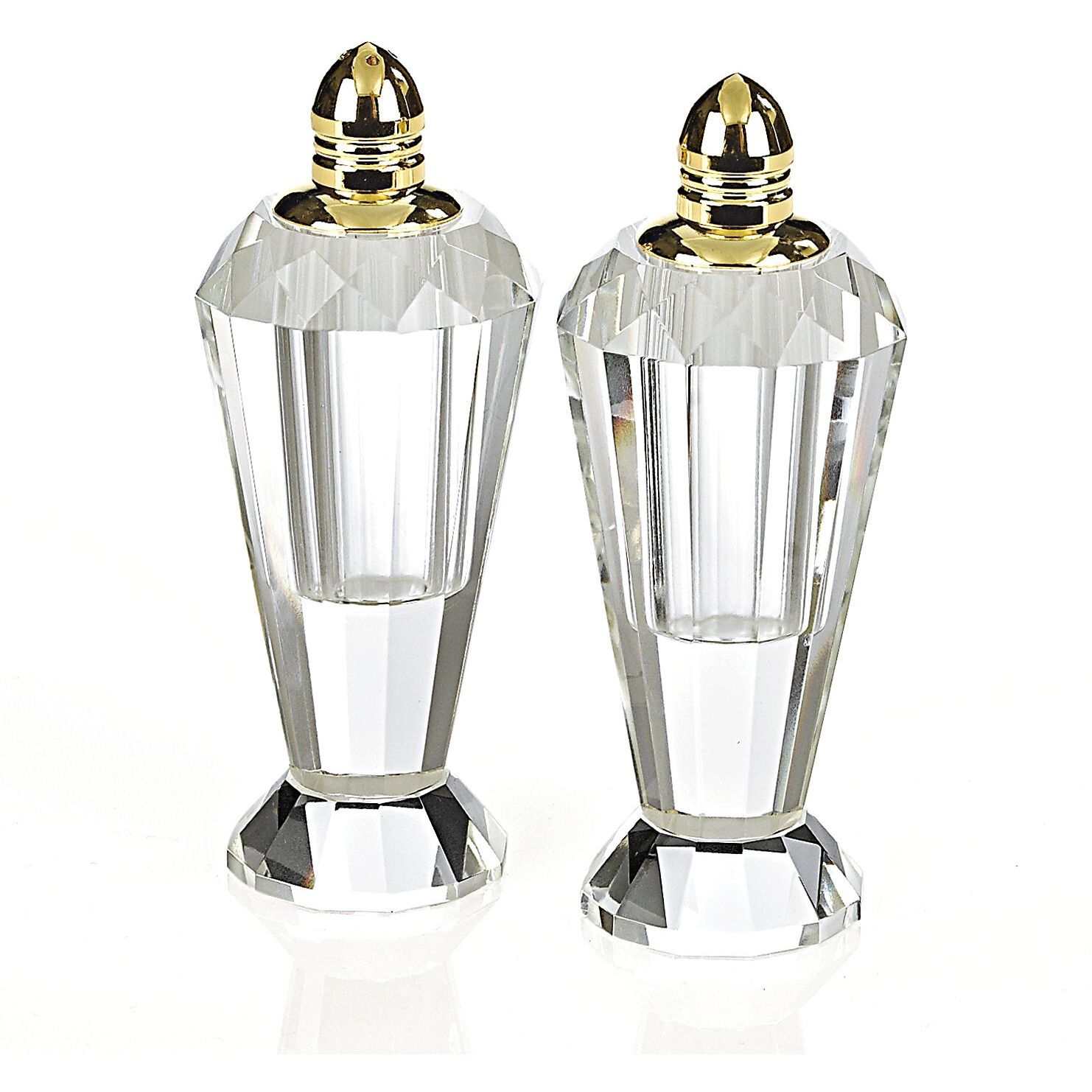 Handcrafted Optical Crystal And Gold Pair Of Salt And Pepper Shakers