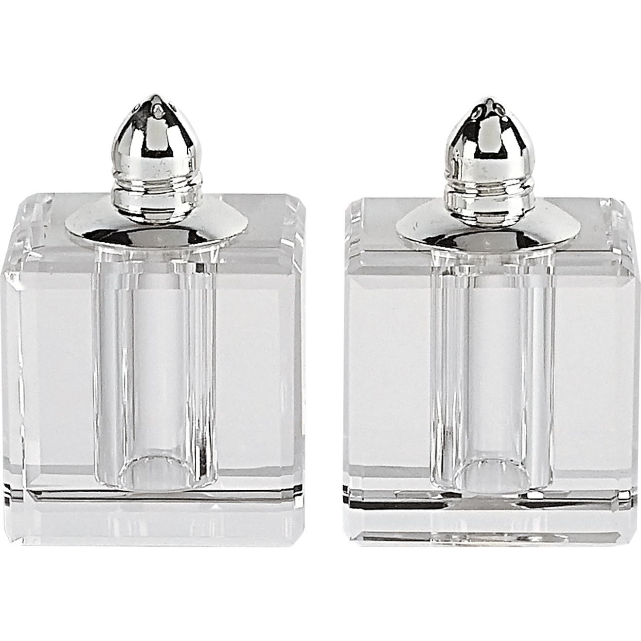 Handcrafted Optical Crystal And Silver Square Size Salt And Pepper Shakers