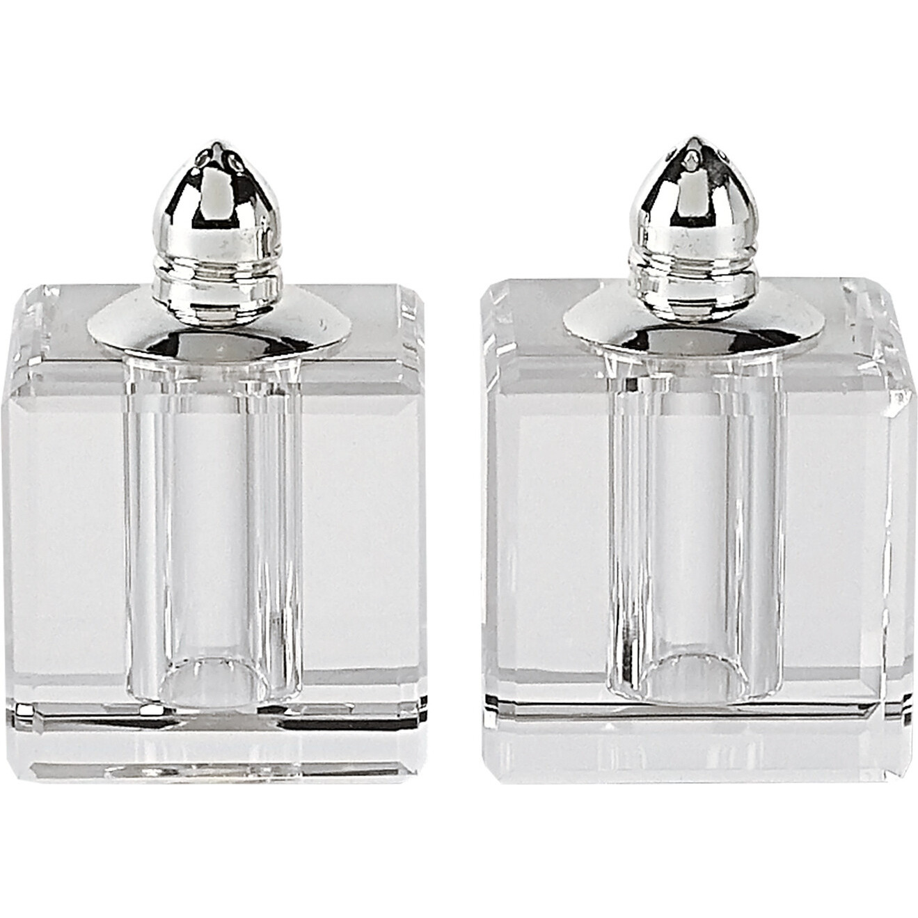 Handcrafted Optical Crystal And Silver Square Size Salt And Pepper Shakers