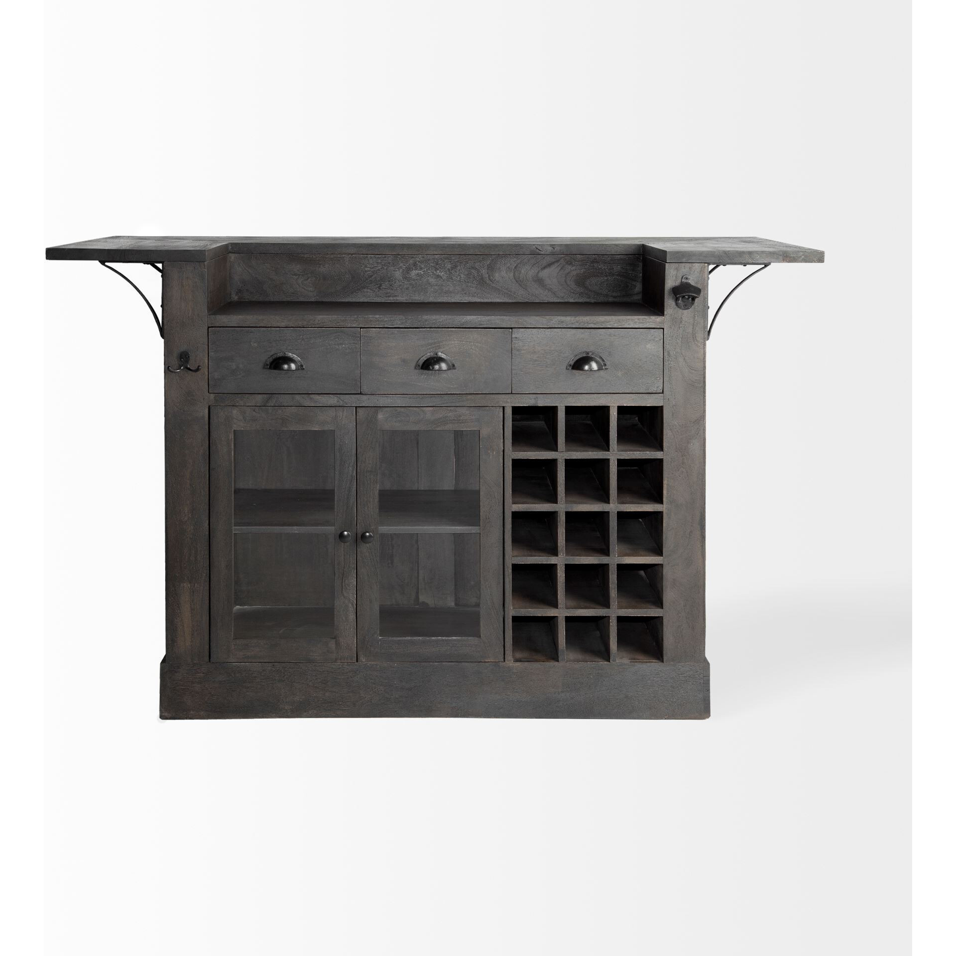 Gray Solid Wood Kitchen Island With Wine Bottle Storage
