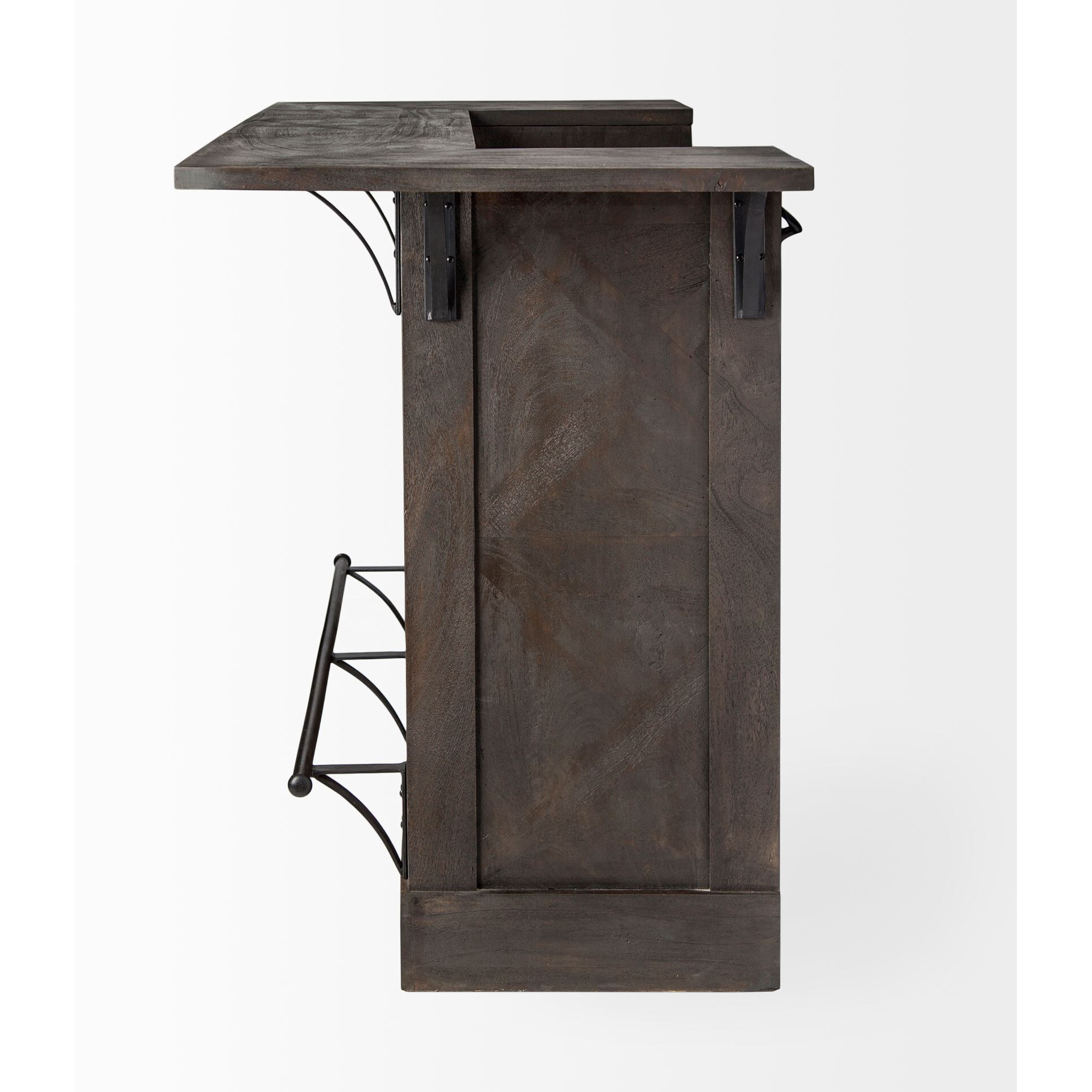 Gray Solid Wood Kitchen Island With Wine Bottle Storage