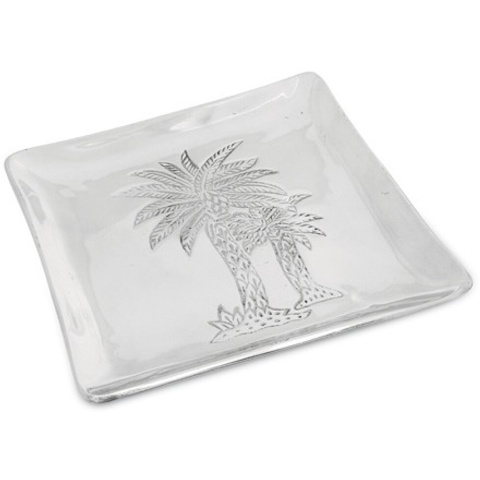 Square Silver Palm Tree Plate