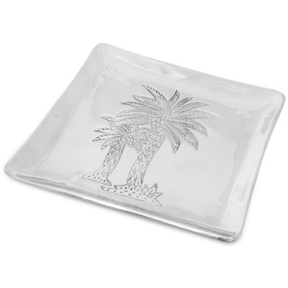 Square Silver Palm Tree Plate