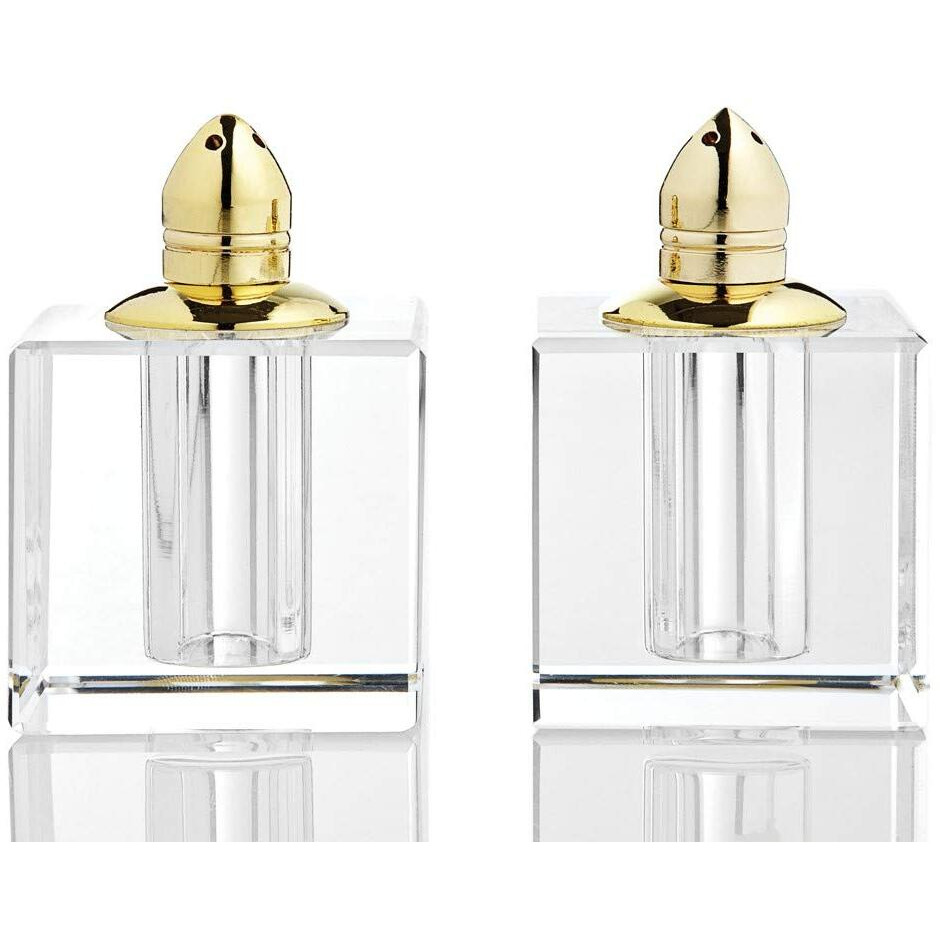 Handcrafted Optical Crystal And Gold Square Size Salt And Pepper Shakers