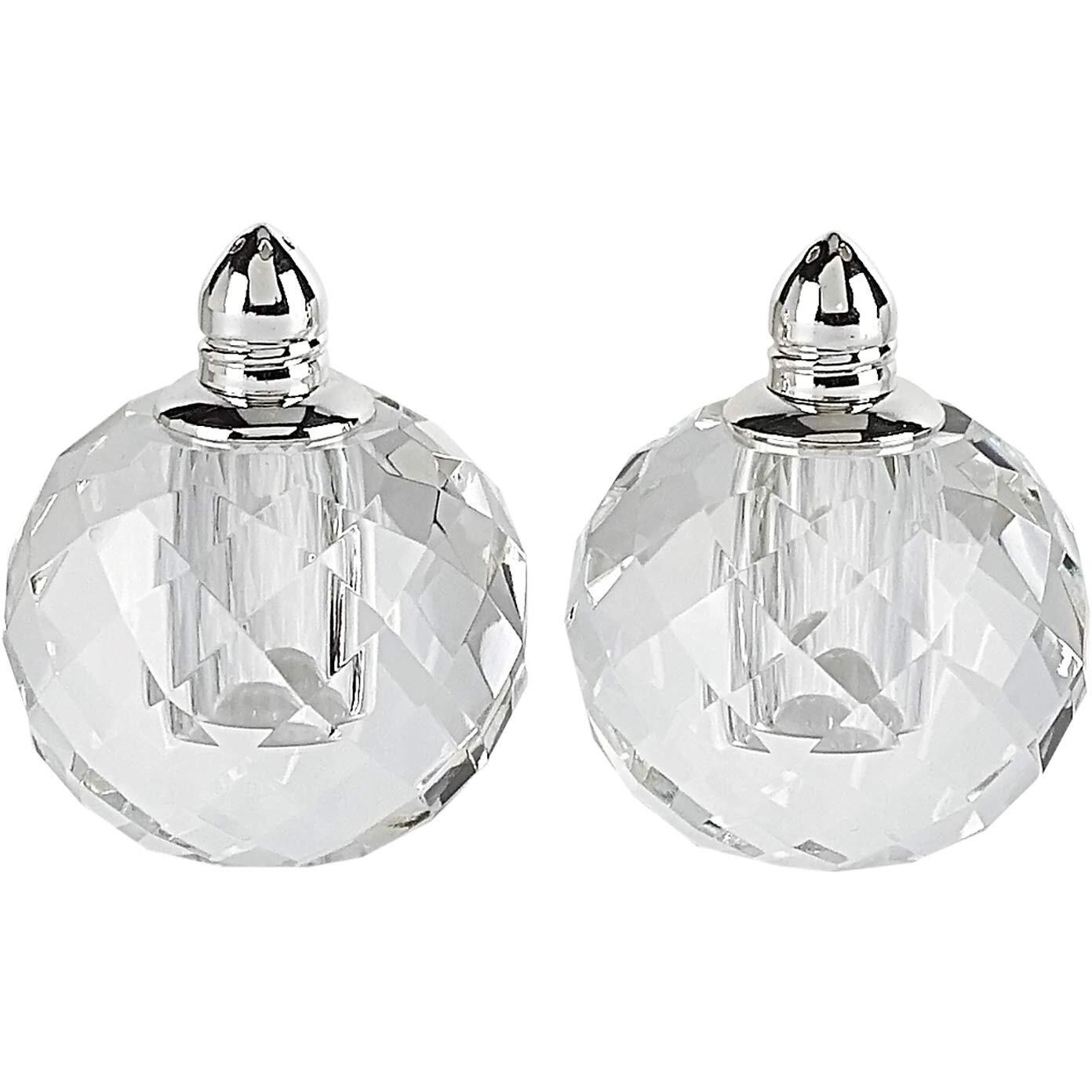 Handcrafted Optical Crystal And Silver Rounded Salt And Pepper Shakers