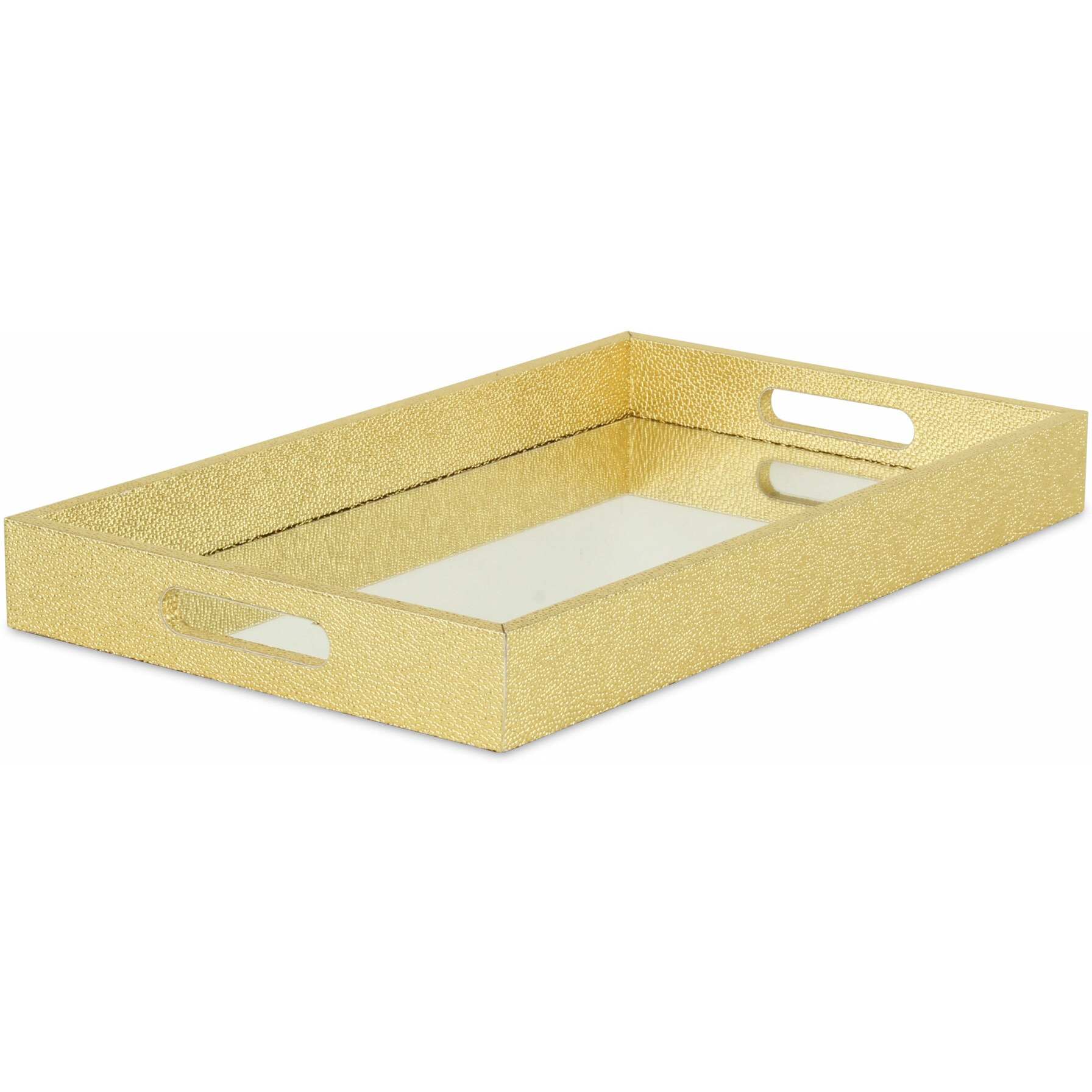 16"" Gold Rectangular Wood Handmade Tray With Handles