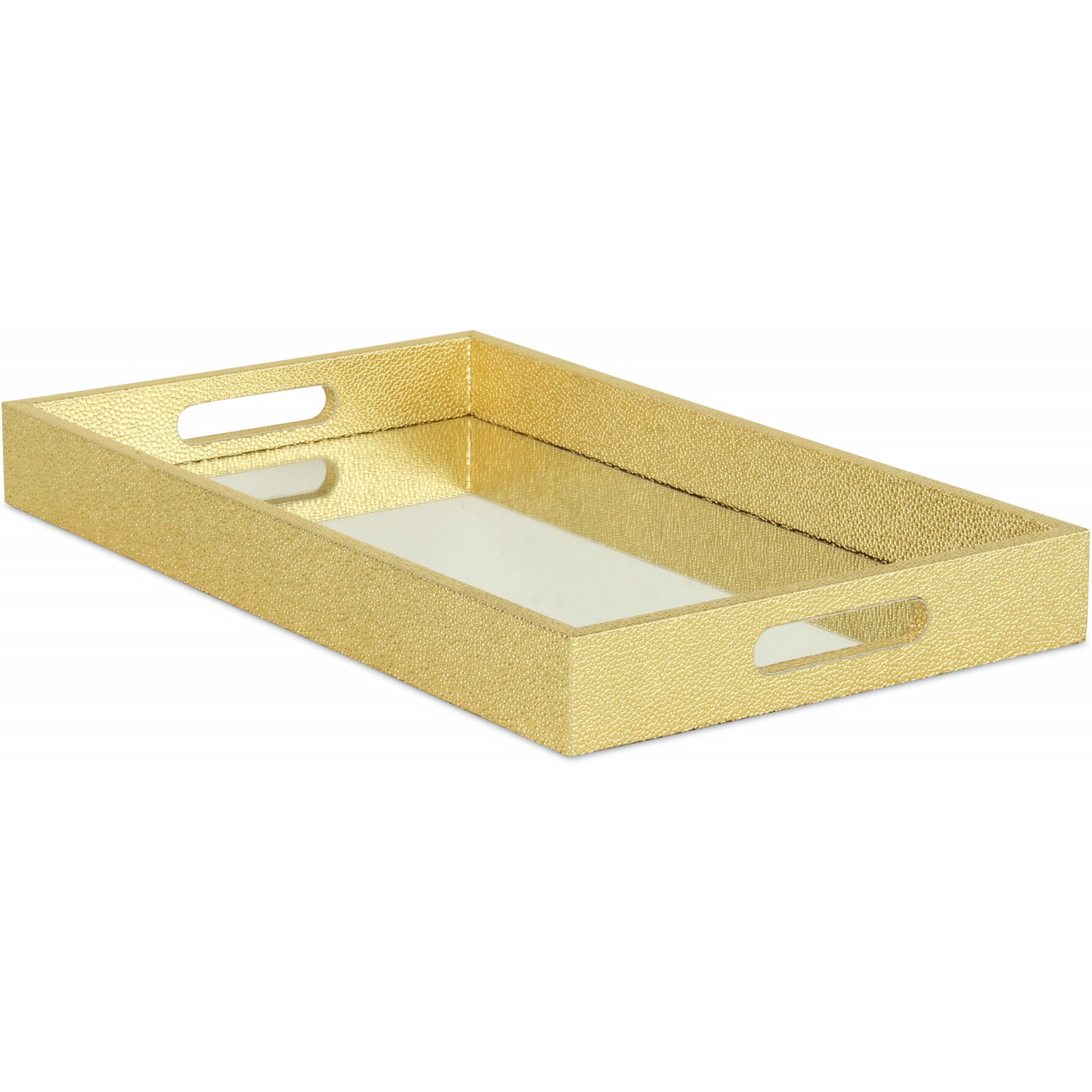 16"" Gold Rectangular Wood Handmade Tray With Handles