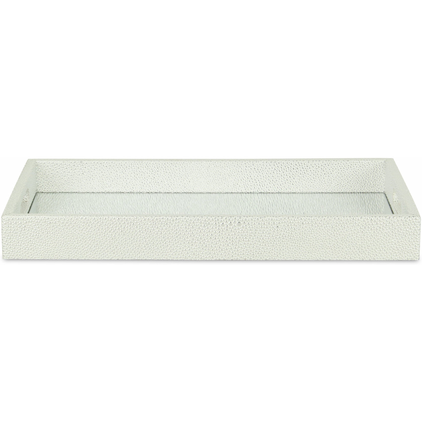 16"" White Silver Rectangular Wood Handmade Tray With Handles