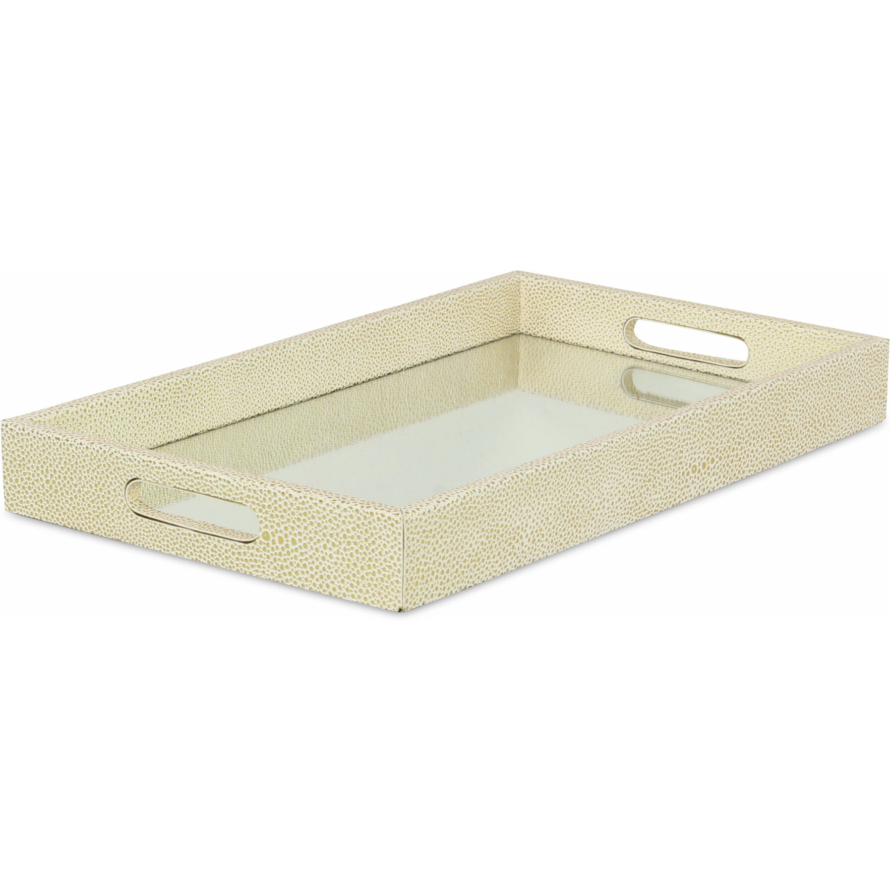 16"" White Gold Rectangular Wood Handmade Tray With Handles