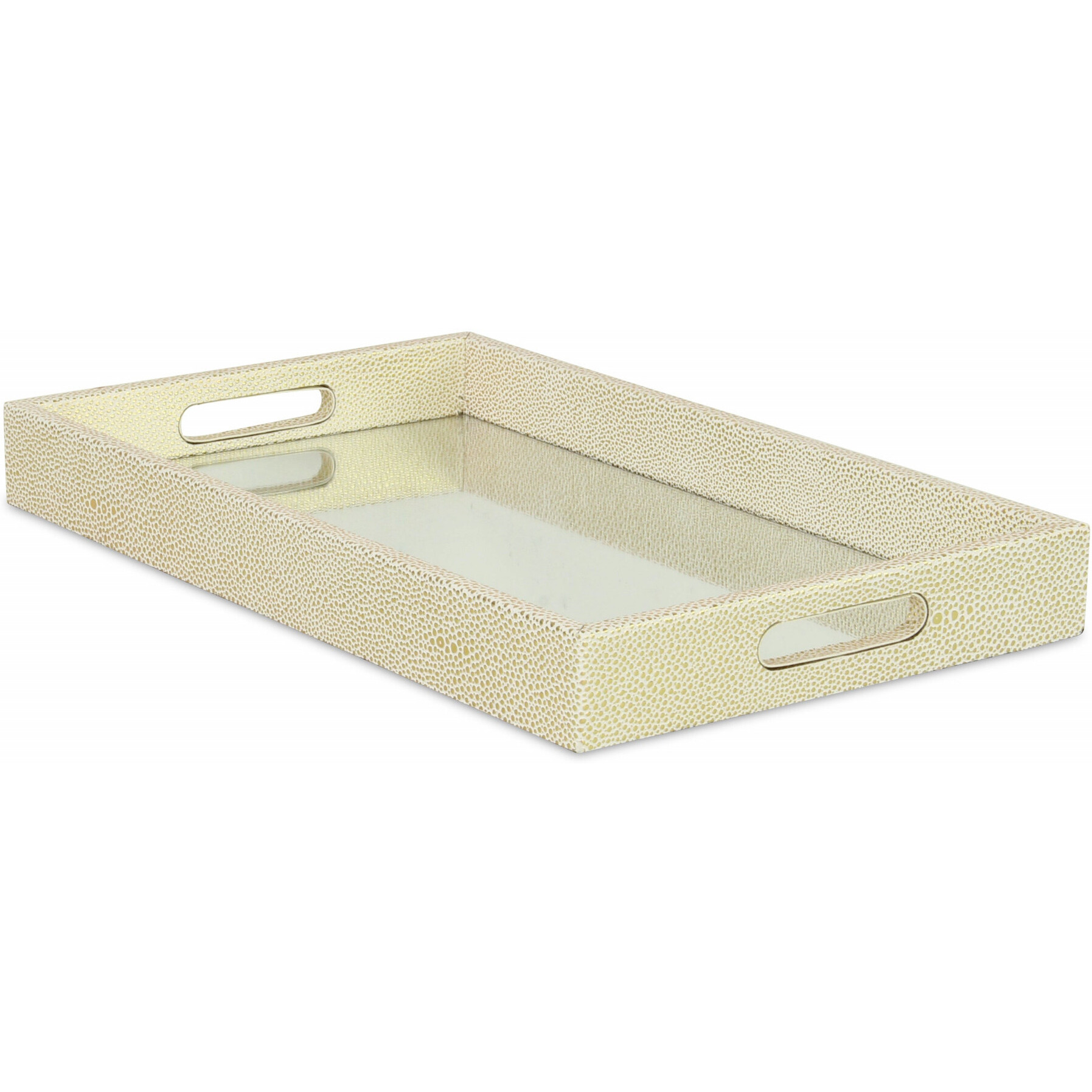 16"" White Gold Rectangular Wood Handmade Tray With Handles