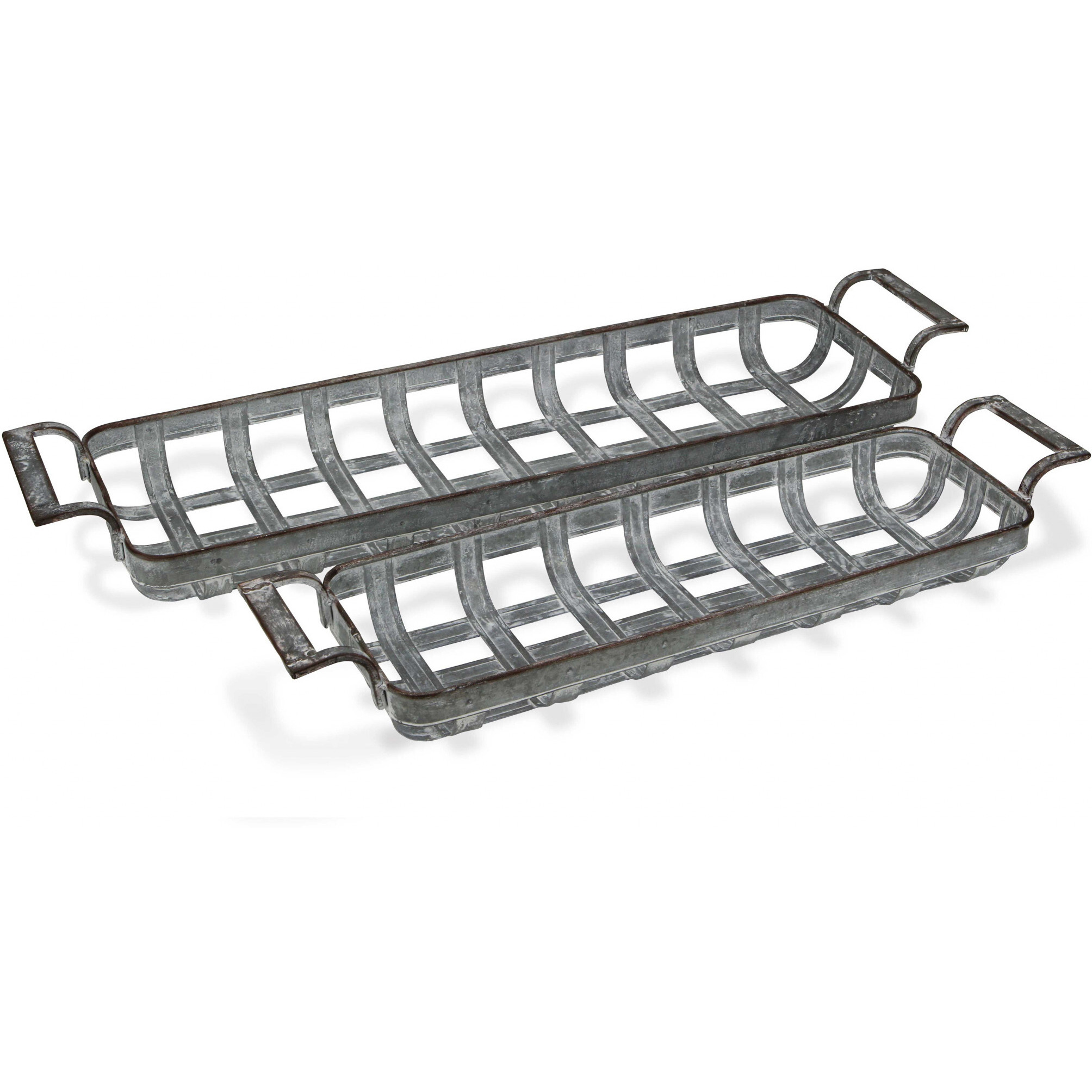 29"" Gray Rectangular Metal Handmade Tray With Handles