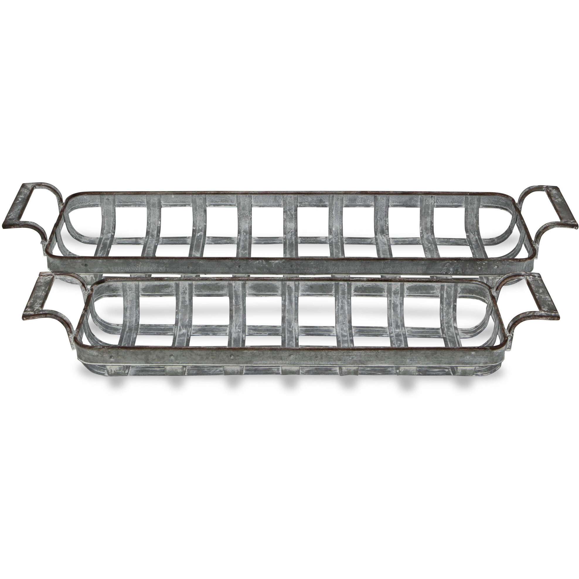 29"" Gray Rectangular Metal Handmade Tray With Handles