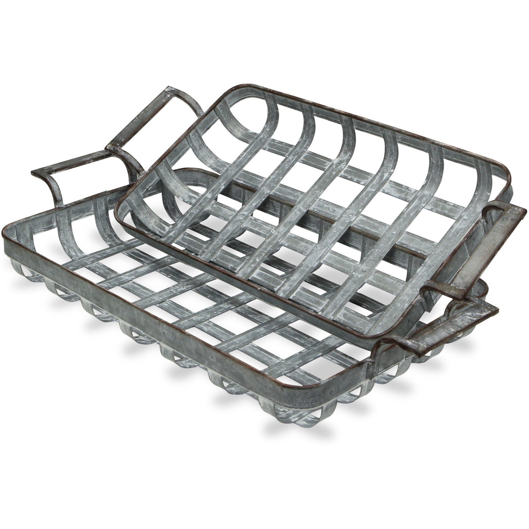 23"" Gray Rectangular Metal Handmade Tray With Handles