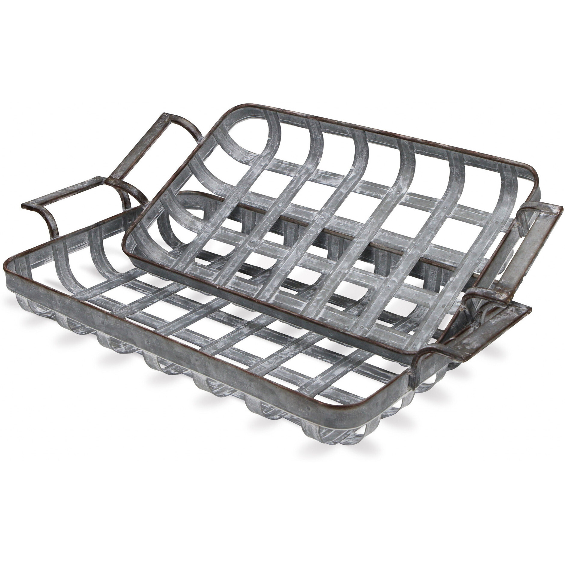 23"" Gray Rectangular Metal Handmade Tray With Handles