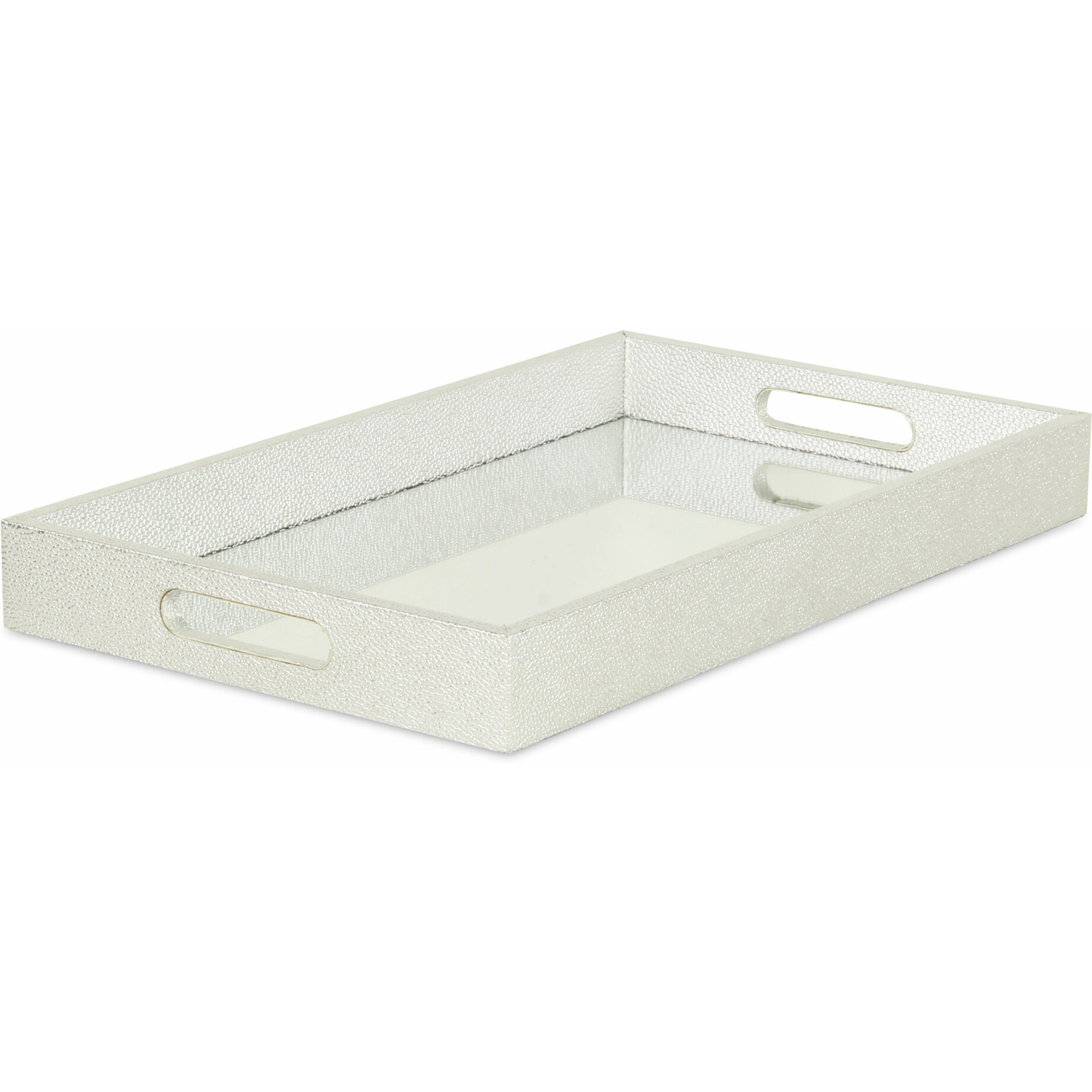 16"" Silver Rectangular Wood Handmade Tray With Handles