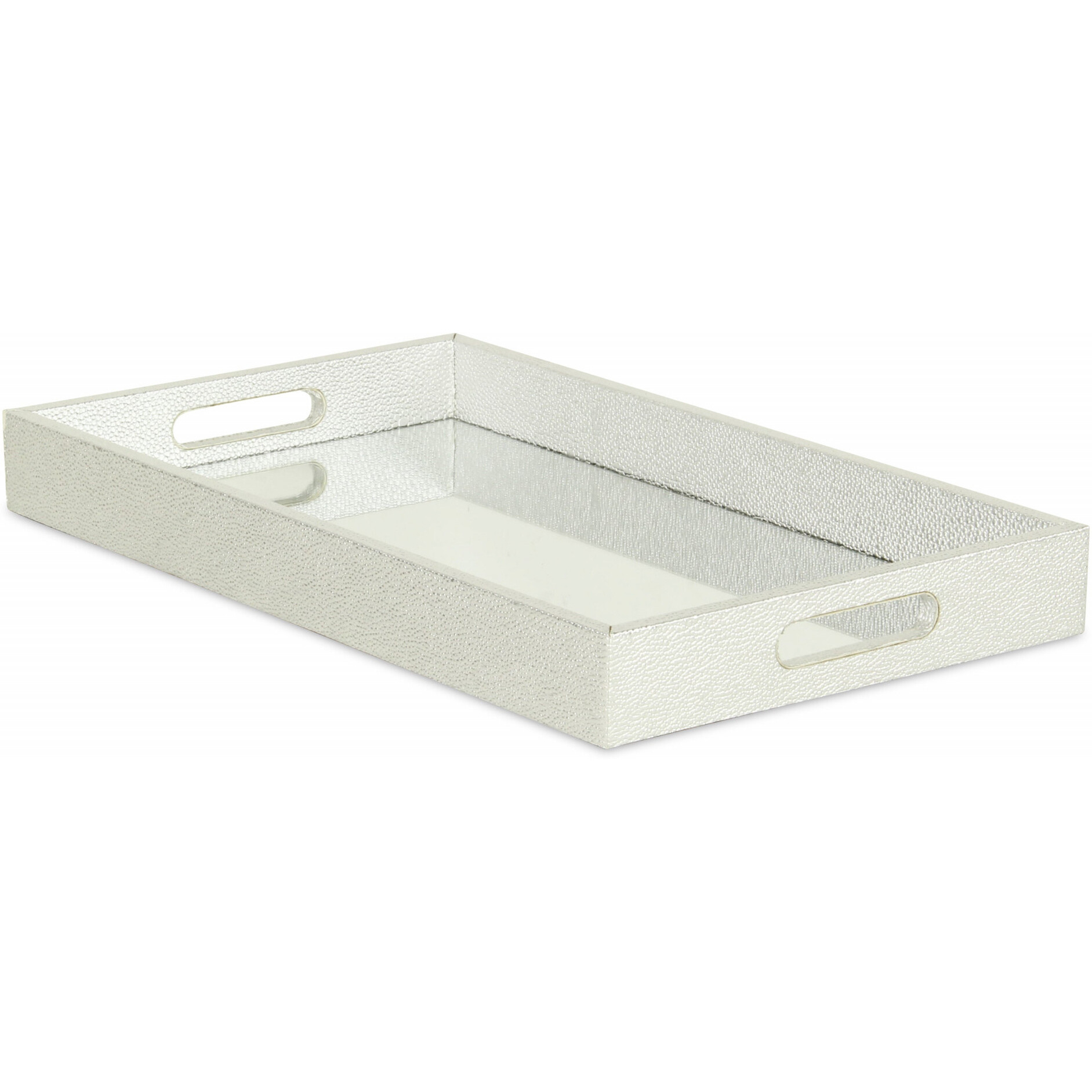 16"" Silver Rectangular Wood Handmade Tray With Handles