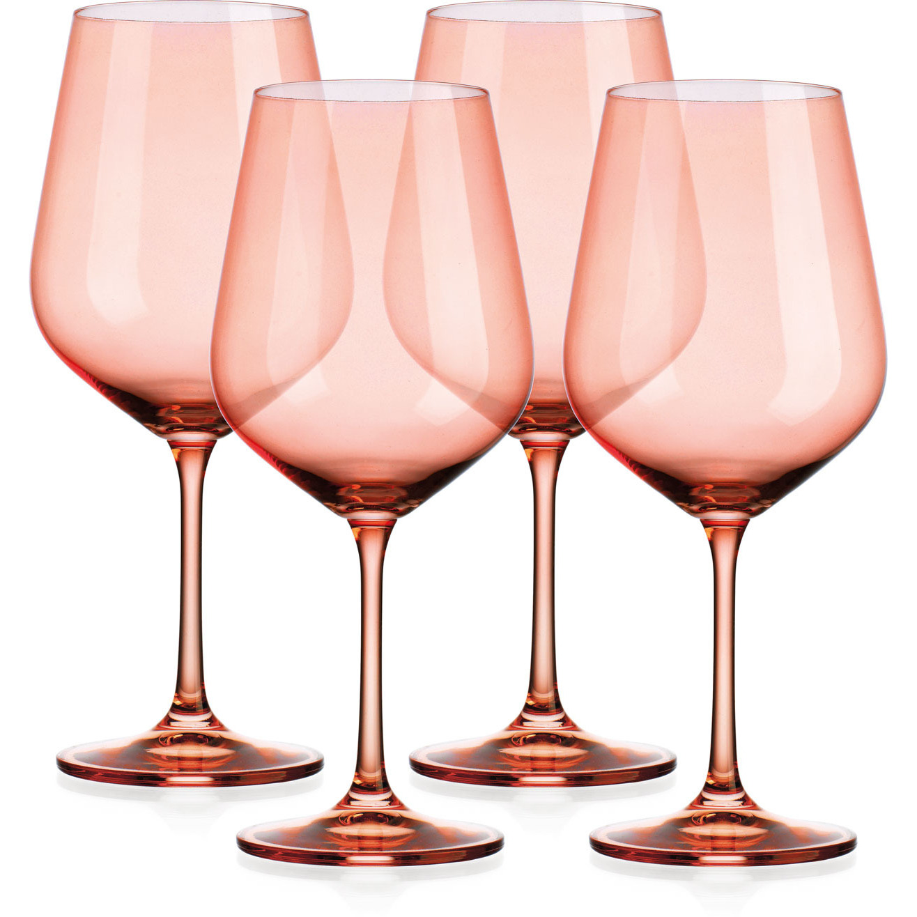Set Of Four Translucent Blush Coral Large Wine Glasses