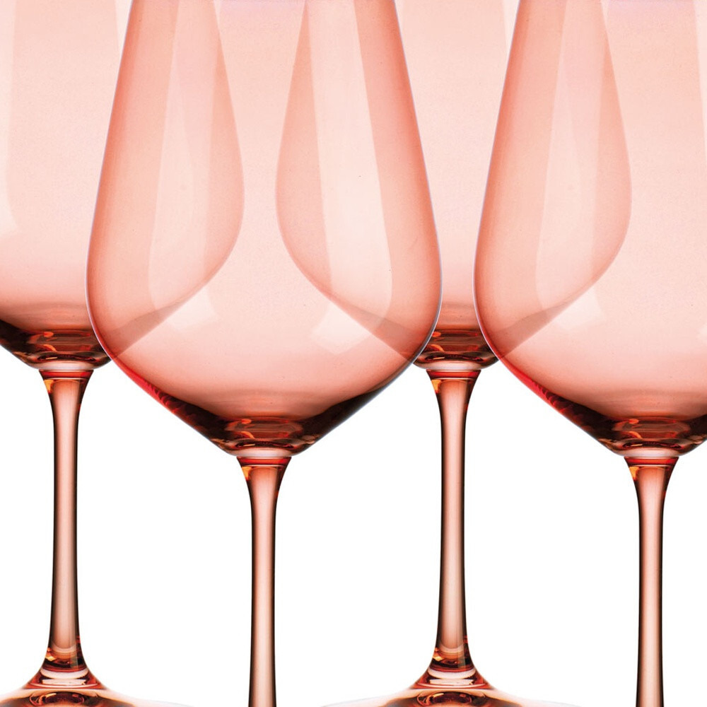 Set Of Four Translucent Blush Coral Large Wine Glasses