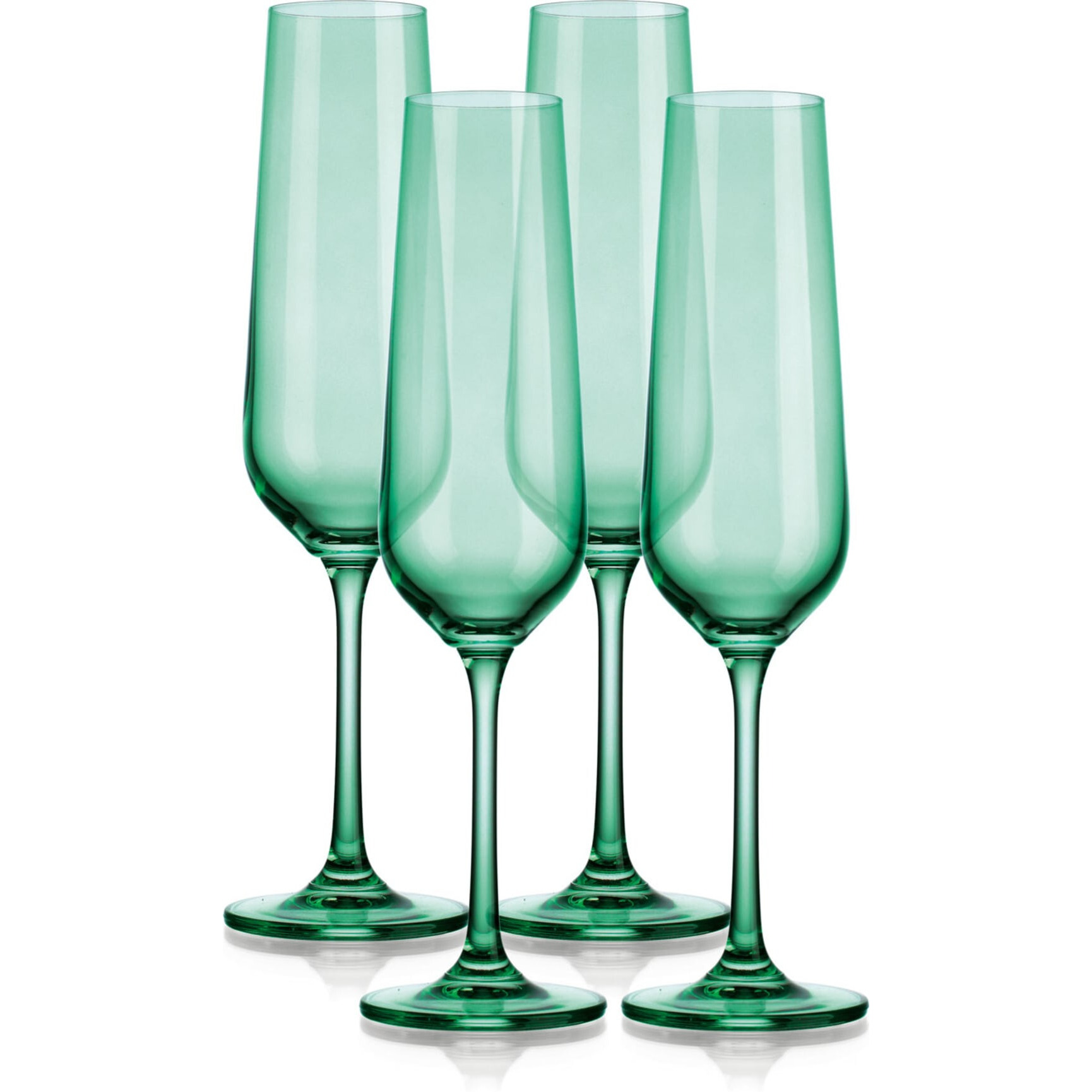 Set Of Four Translucent Pale Green Champagne Flutes