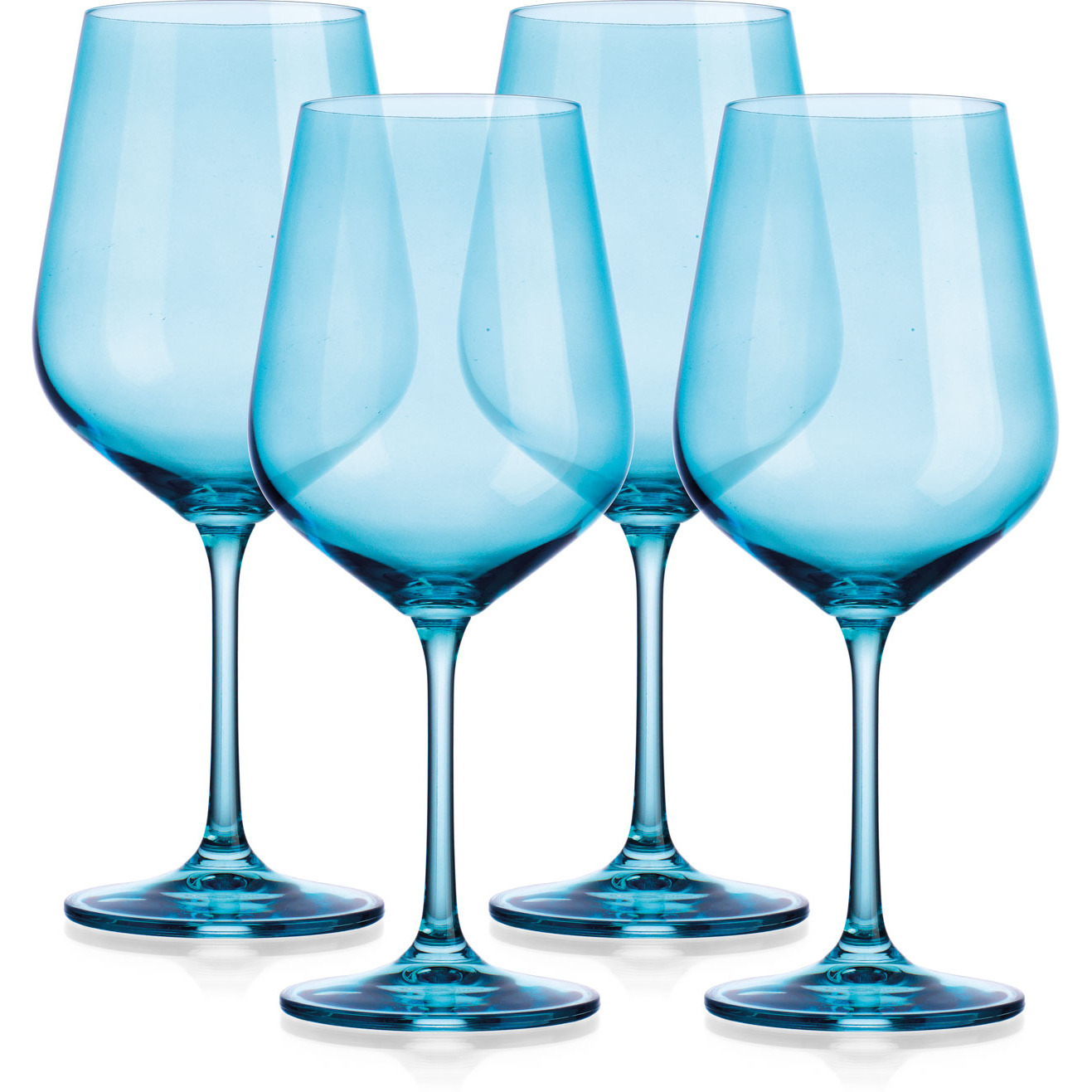 Set Of Four Translucent Aqua Blue Large Wine Glasses